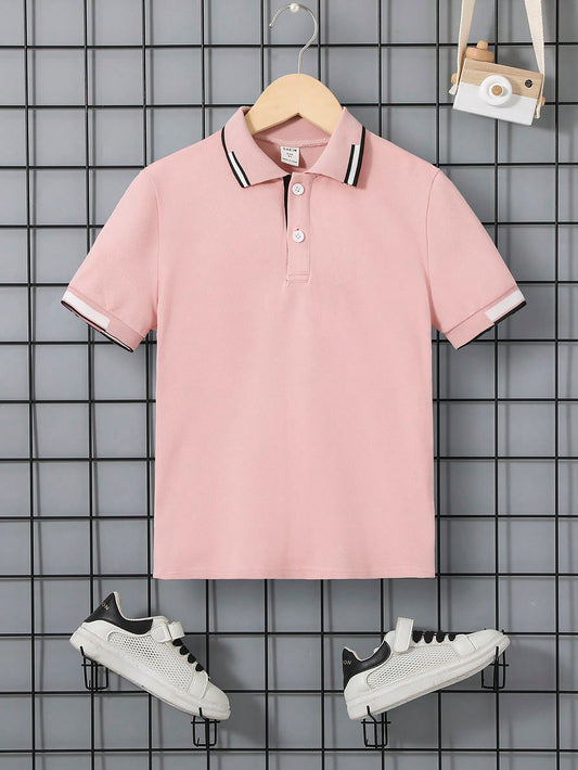 Tween Boy Casual Ribbed Stand Collar Half Placket Pullover Solid Knitted POLO