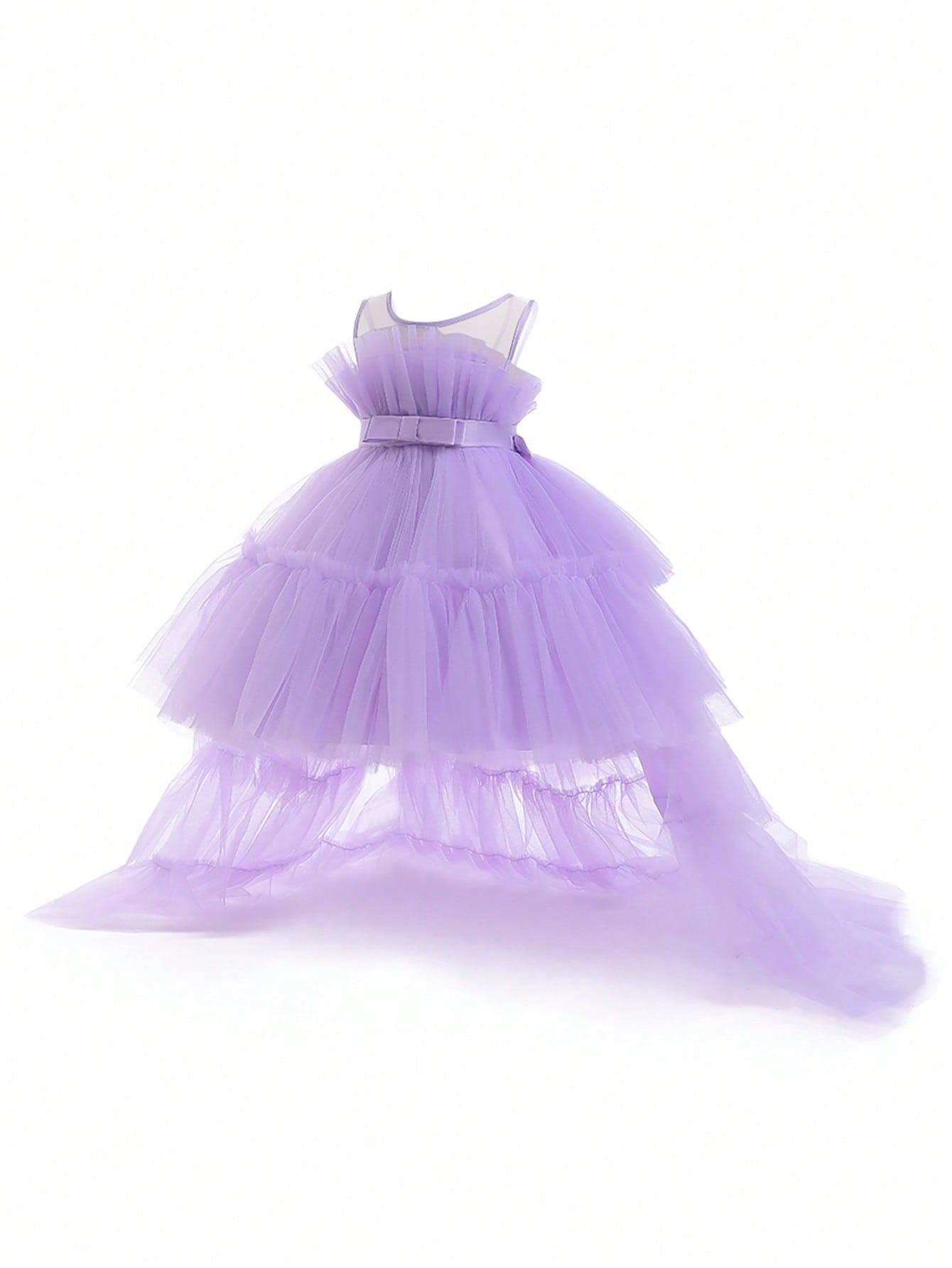 Young Girl Princess Elegant Dress With Detachable Train And Puffy Tulle Skirt For Stage Show, Birthday Party, Banquet, Evening Gown