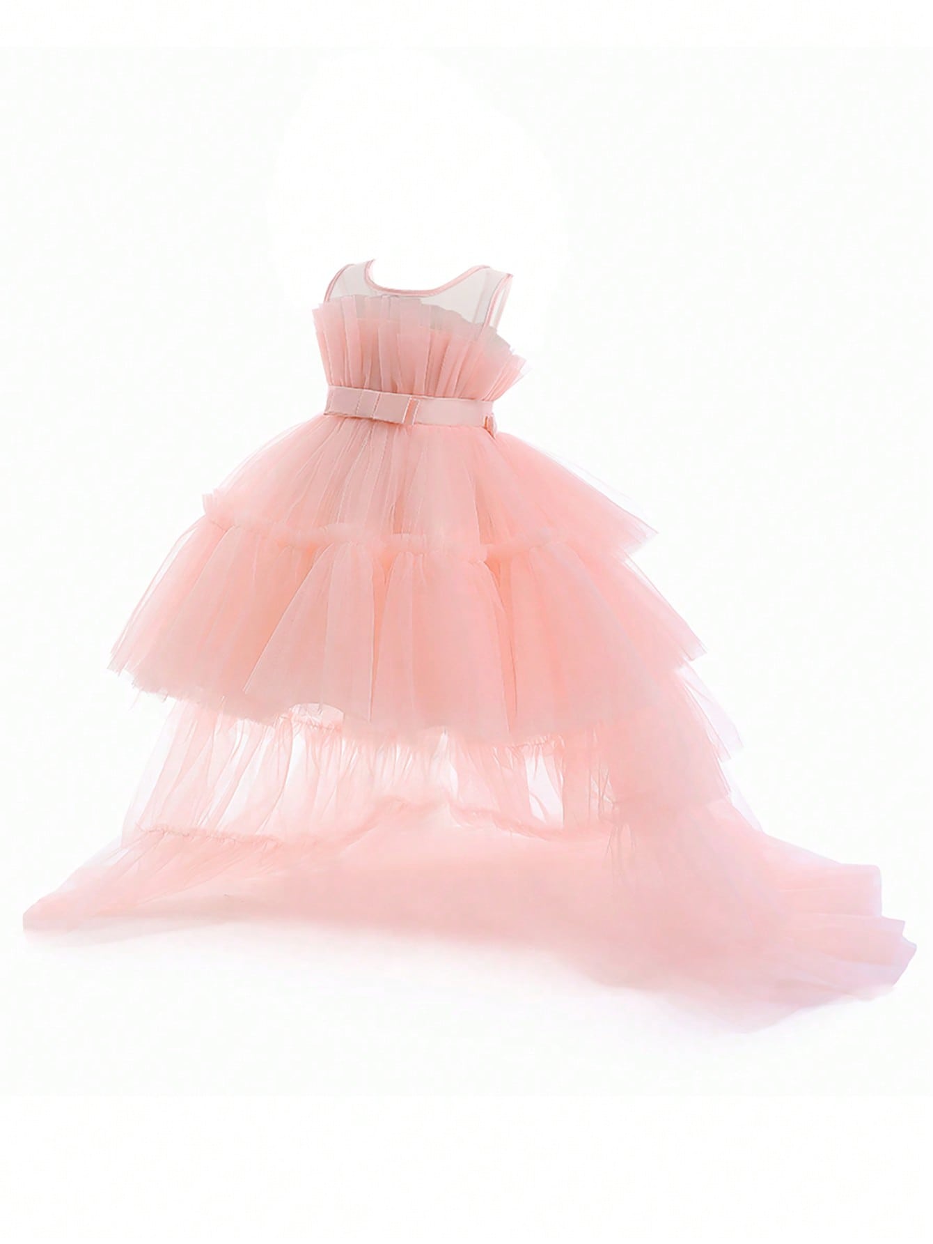 Young Girl Princess Elegant Dress With Detachable Train And Puffy Tulle Skirt For Stage Show, Birthday Party, Banquet, Evening Gown