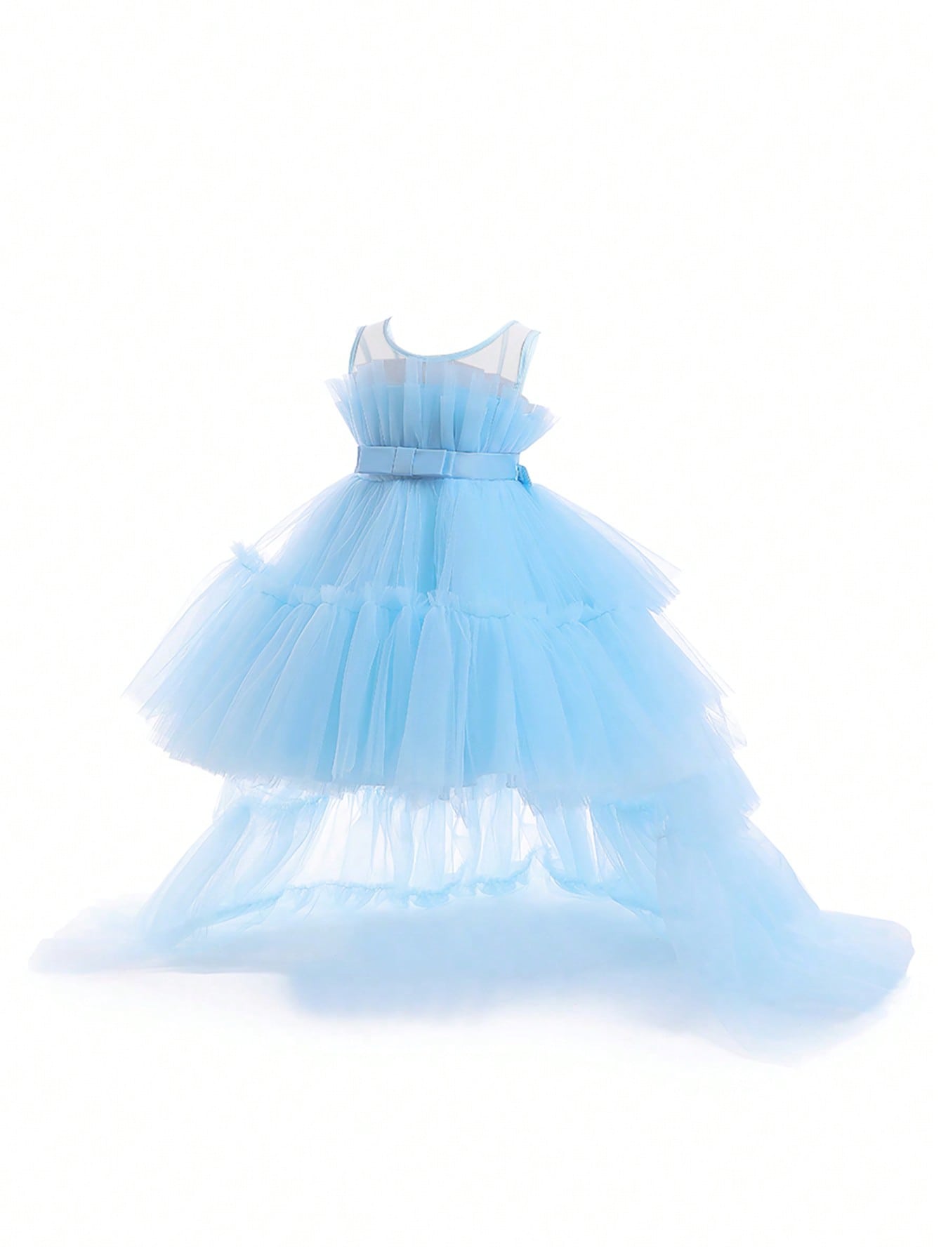 Young Girl Princess Elegant Dress With Detachable Train And Puffy Tulle Skirt For Stage Show, Birthday Party, Banquet, Evening Gown