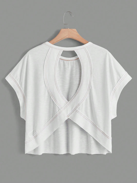 Cut Out Back Batwing Sleeve Tee