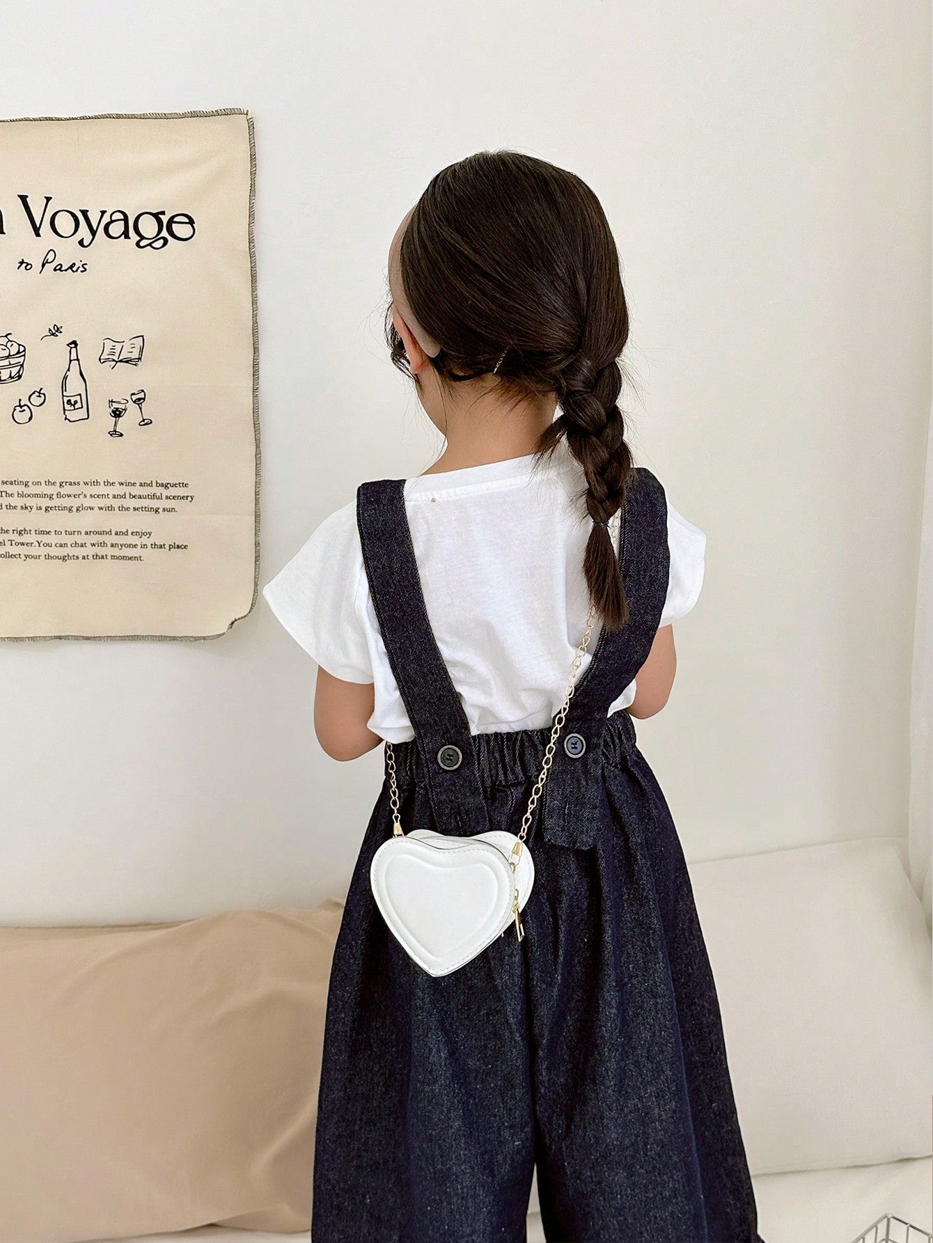 Solid Color Pu Children's Bag Fashionable Heart-shaped Casual Shoulder Bag Versatile Outing Girls' Chain Accessory Bag