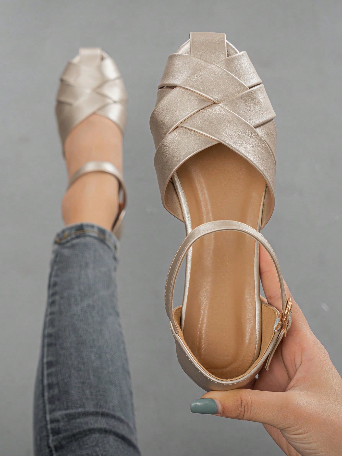 Braided Detail Ankle Strap Flats