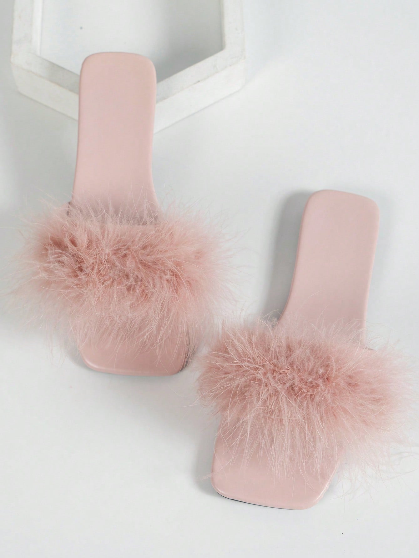 Women Plush Decor Flat Sandals, Glamorous Outdoor Pink Slide Sandals