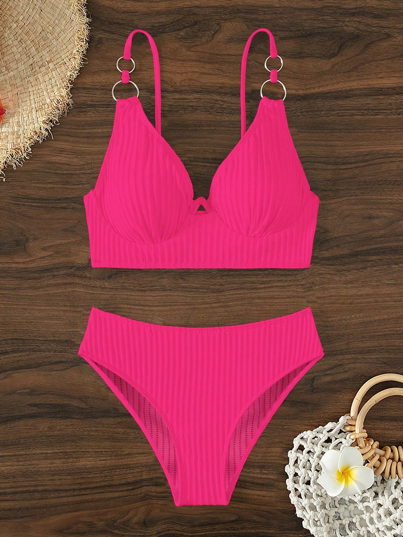 Swim Summer Beach Ring Linked Underwire Bikini Set