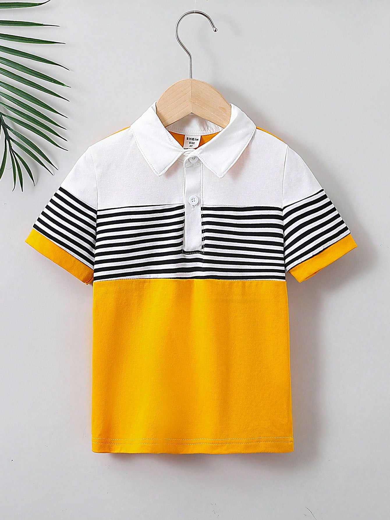 Young Boy Multicolor Striped Contrast Color Business Casual Polo Shirt With Regular Collar And Sleeves For Summer