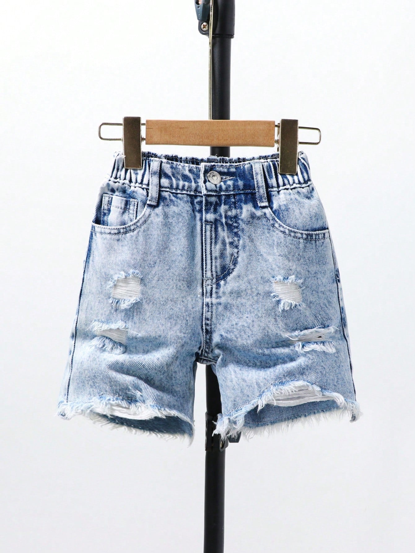 Young Boy Ripped Frayed Raw Hem Denim Shorts