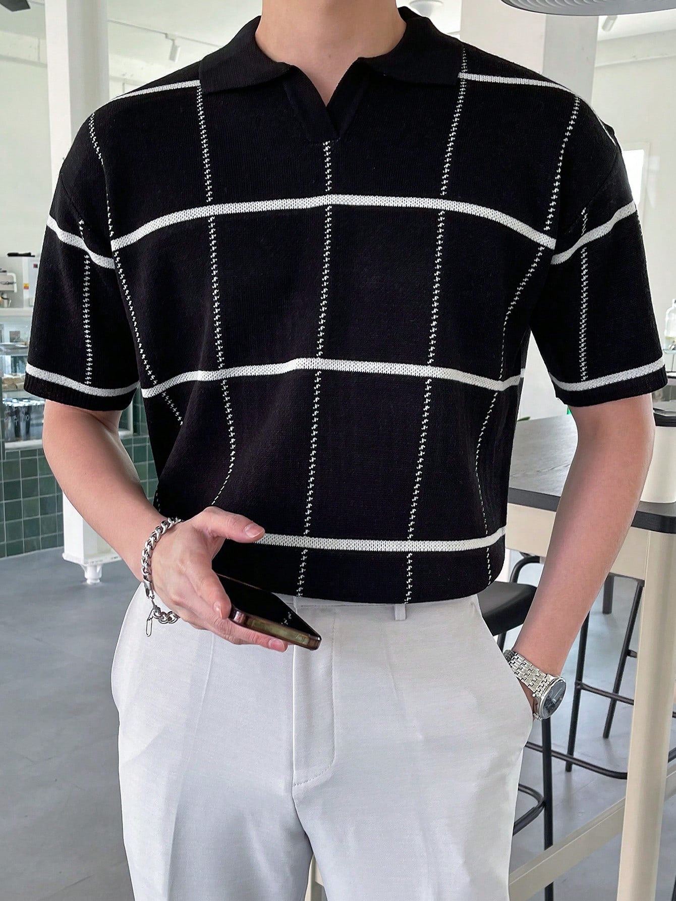 Men Plaid Pattern Polo Shirt