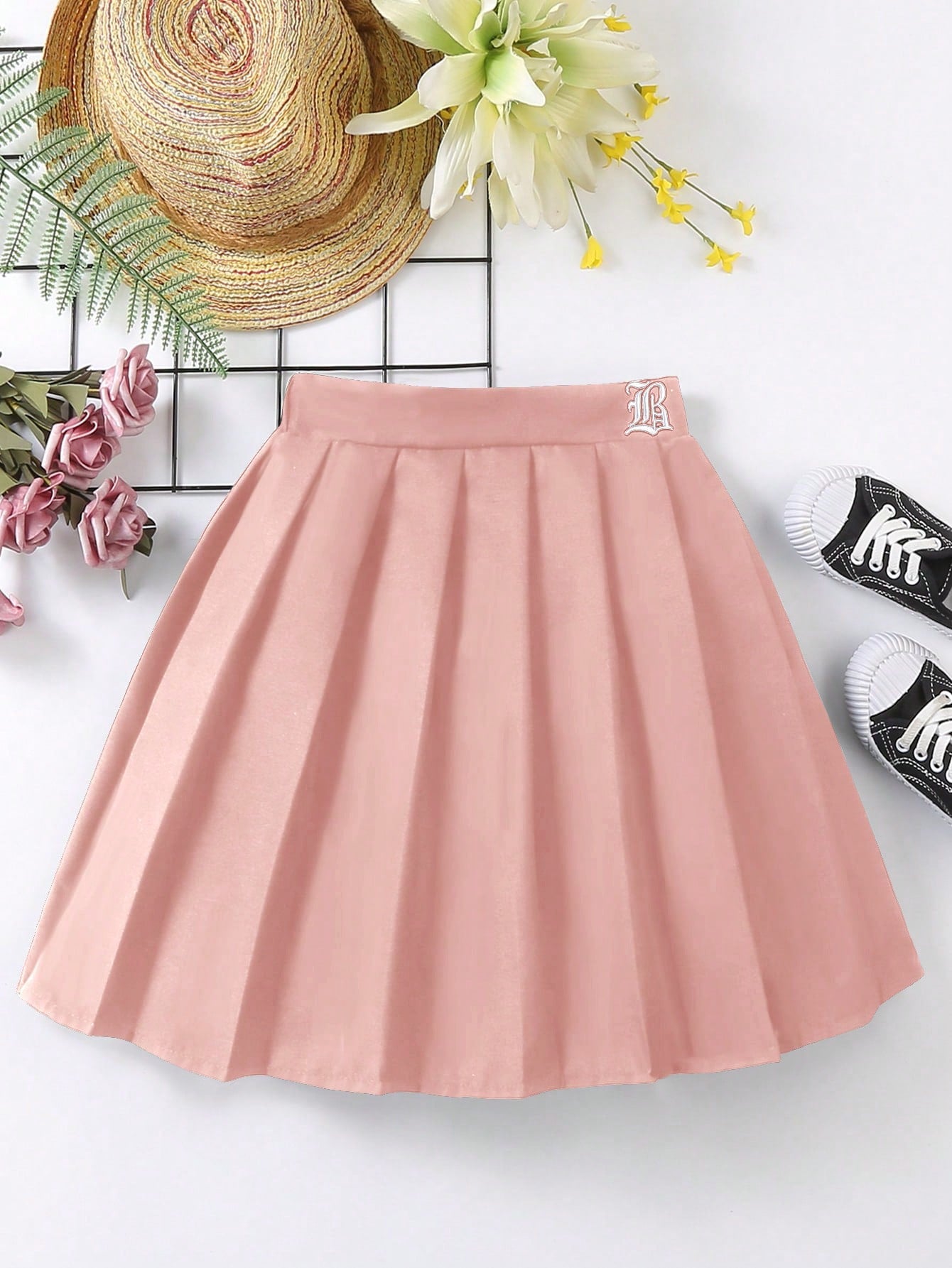 Tween Girl Pleated Skirt With Letter Print, Schoolstyle, A Must-Have For Students, Comfortable Fabric