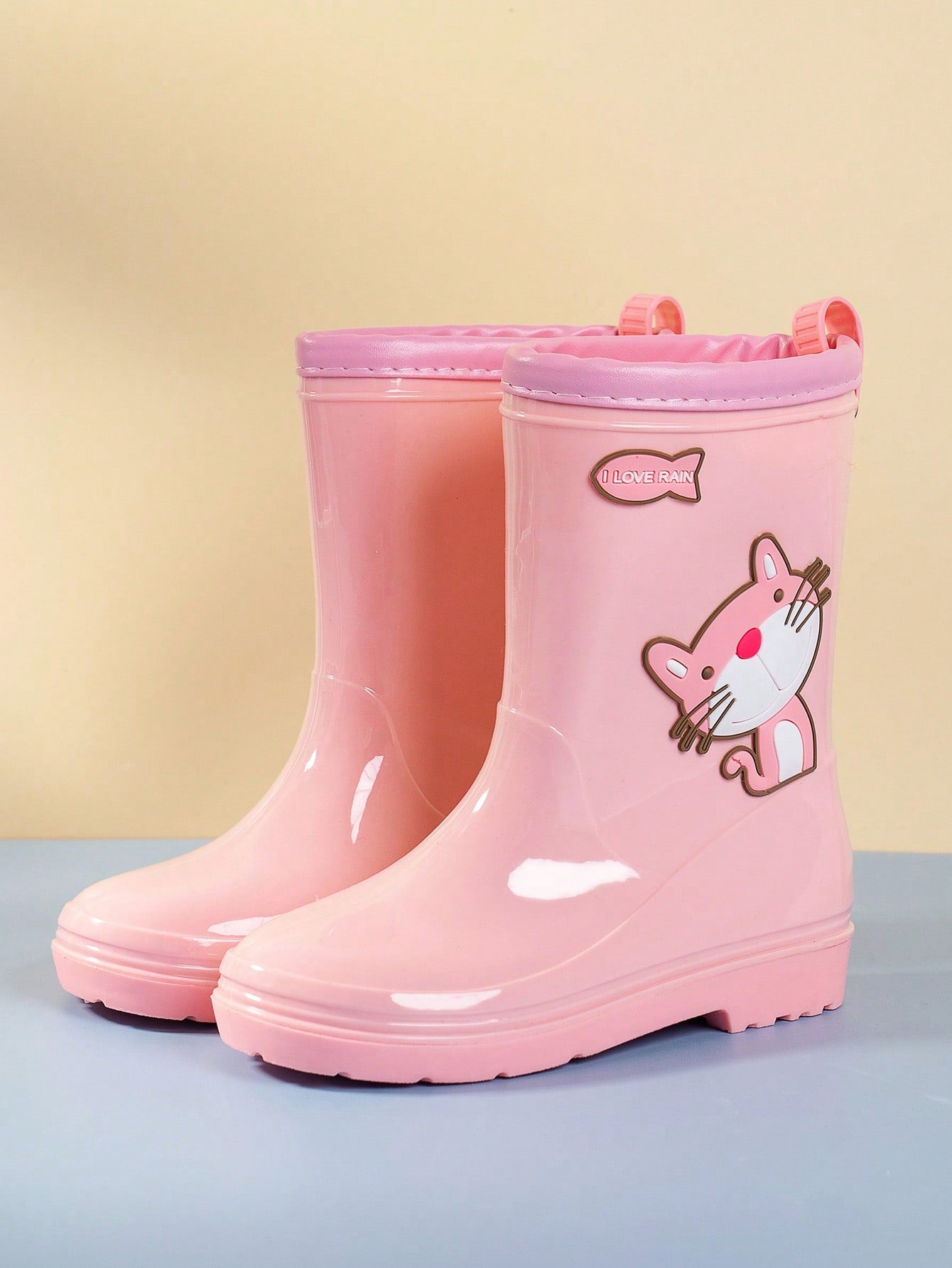 Girls Cartoon Cat & Fish Pattern Waterproof Cute Rain Boots For Outdoor