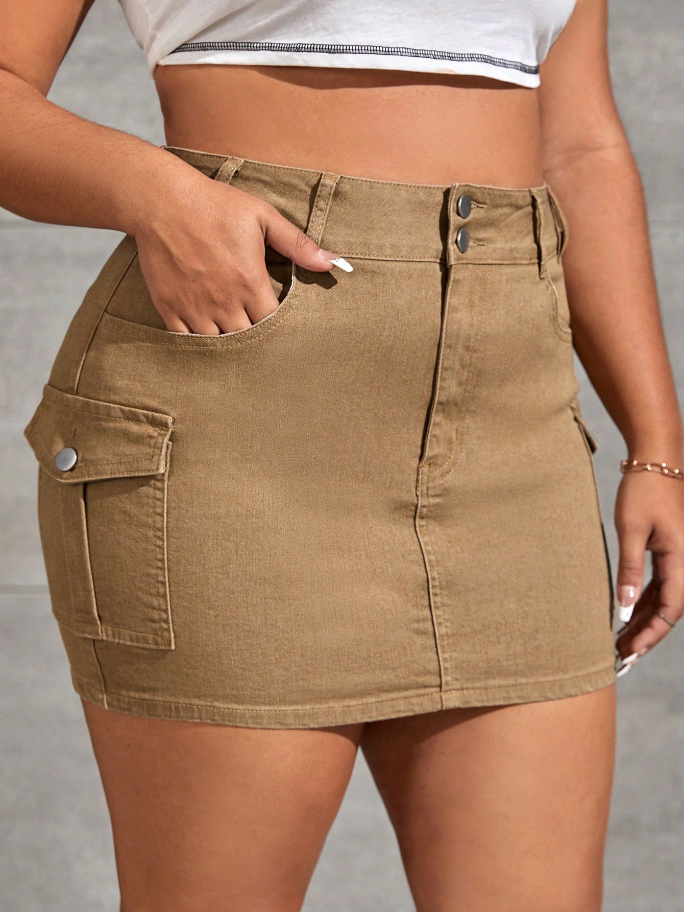 Plus Flap Pocket Side Denim Skirt