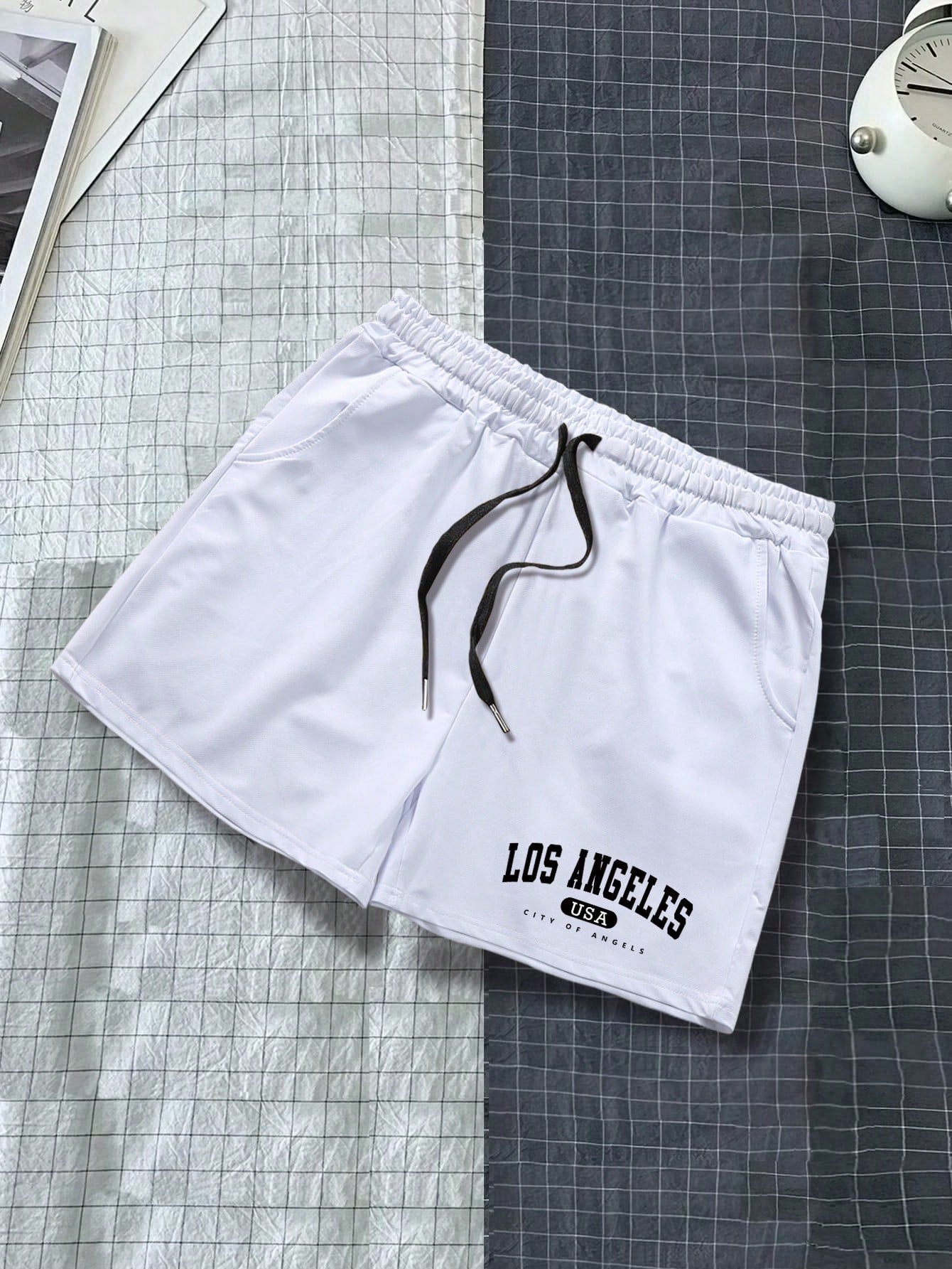 Men Letter Graphic Drawstring Waist Shorts Sweat Los Angeles Workout Dad And Me