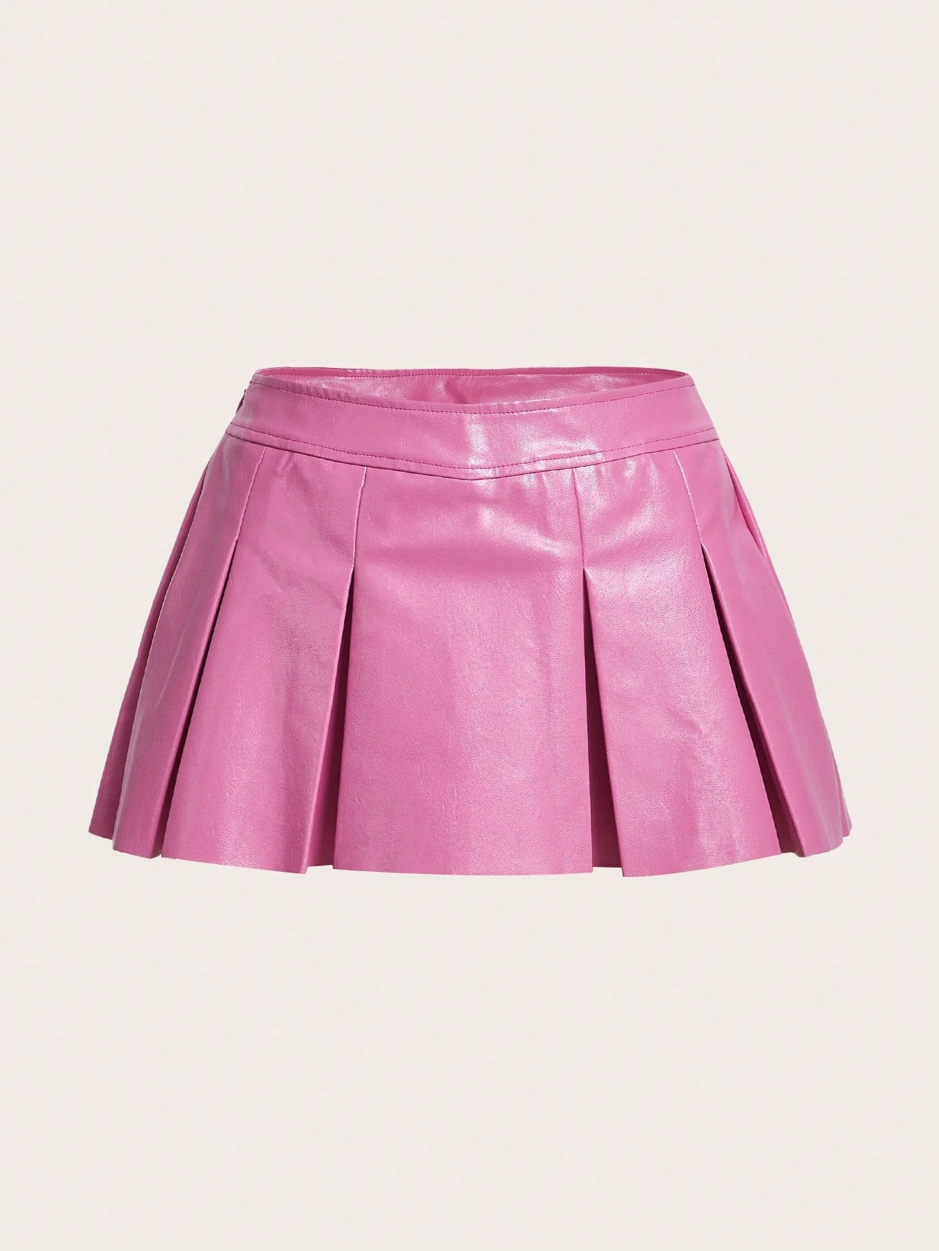 X Antonella Solid PU Leather Pleated Skirt