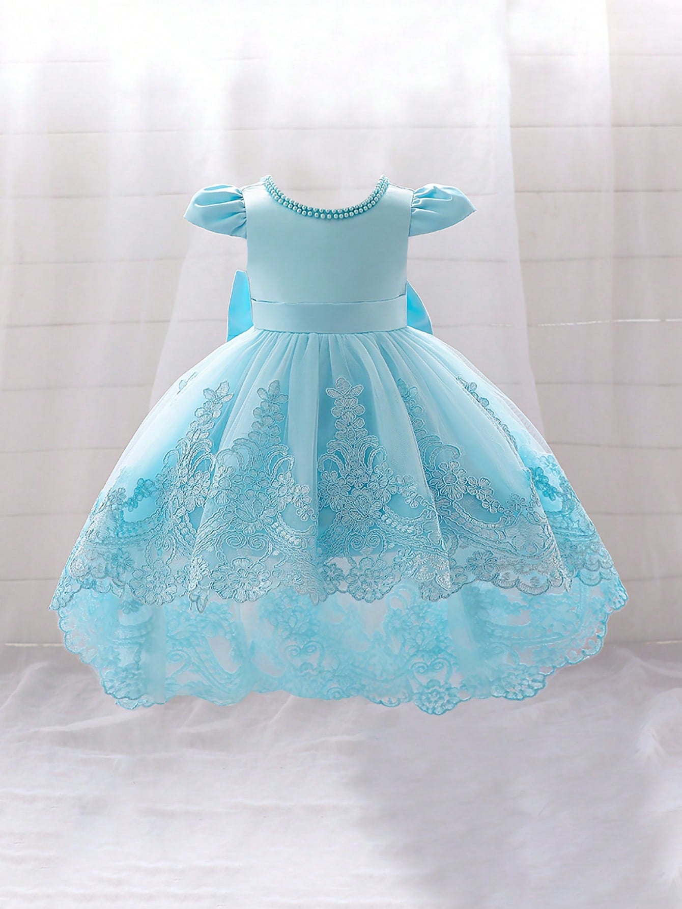 Young Girls' Lace Dress With Bowknot Back Decor, Sweet & Cute Style Princess Skirt Suitable For Performances, Traveling And Vacations