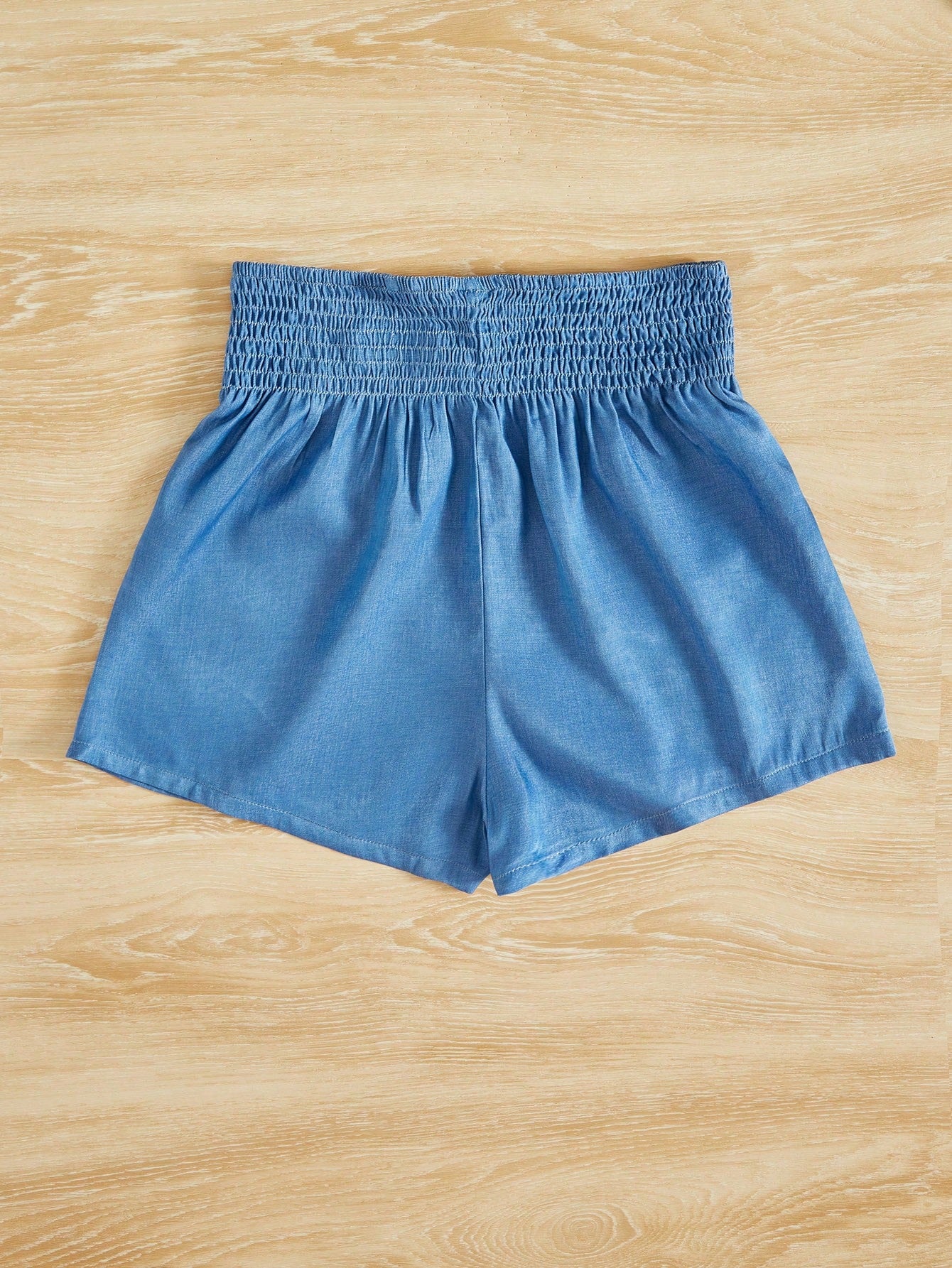 Teen Girls Solid Shirred Waist Shorts