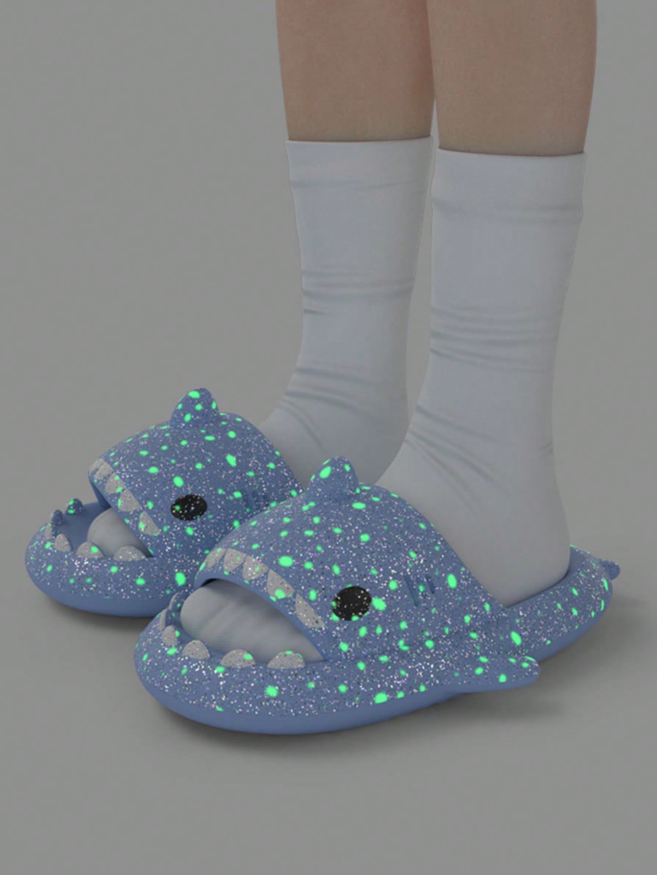 Women Softness Glow In The Dark Shark Design Slippers, Preppy Summer EVA Slides