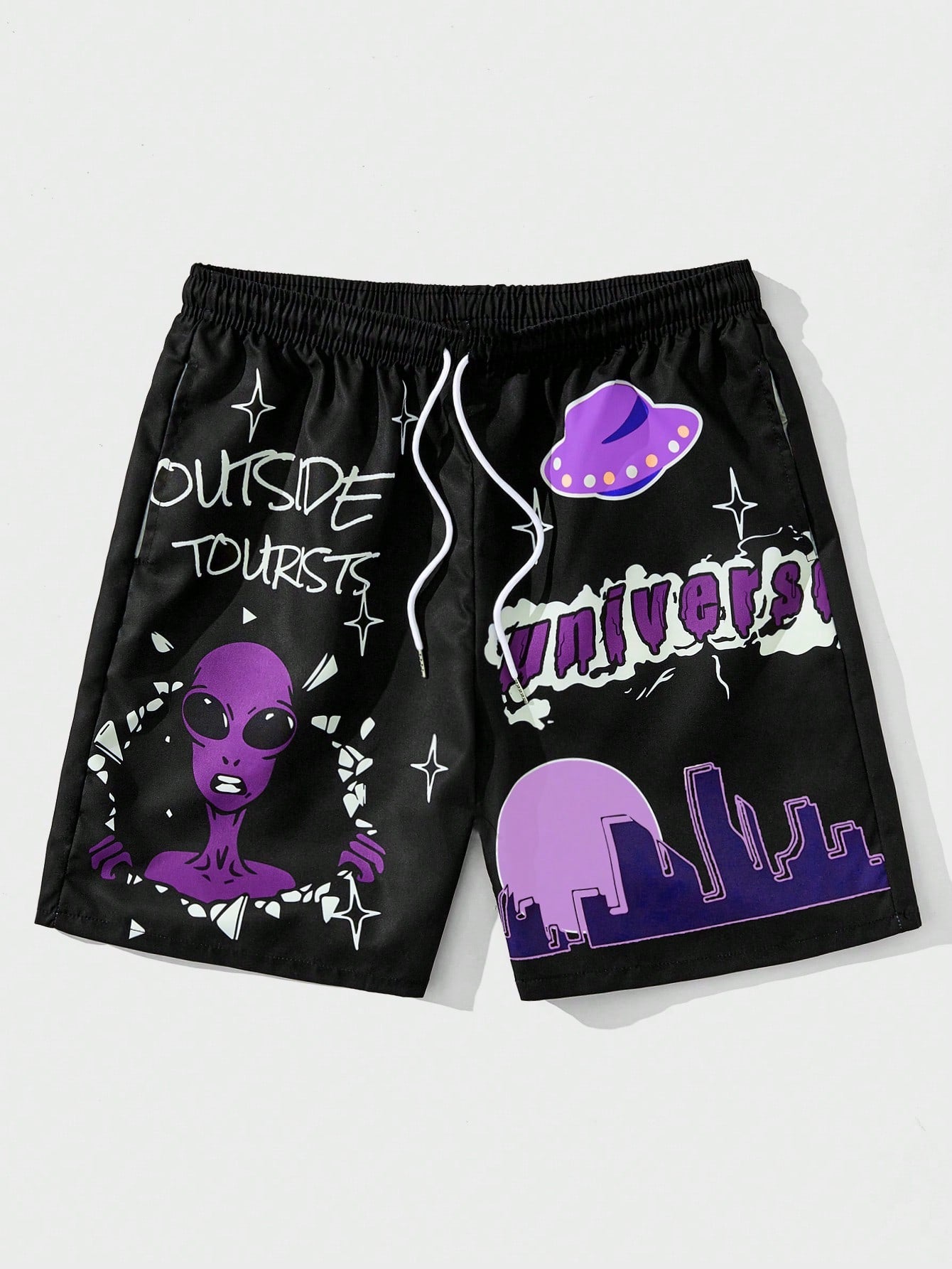 Street Life Men Cartoon & Letter Graphic Drawstring Waist Shorts