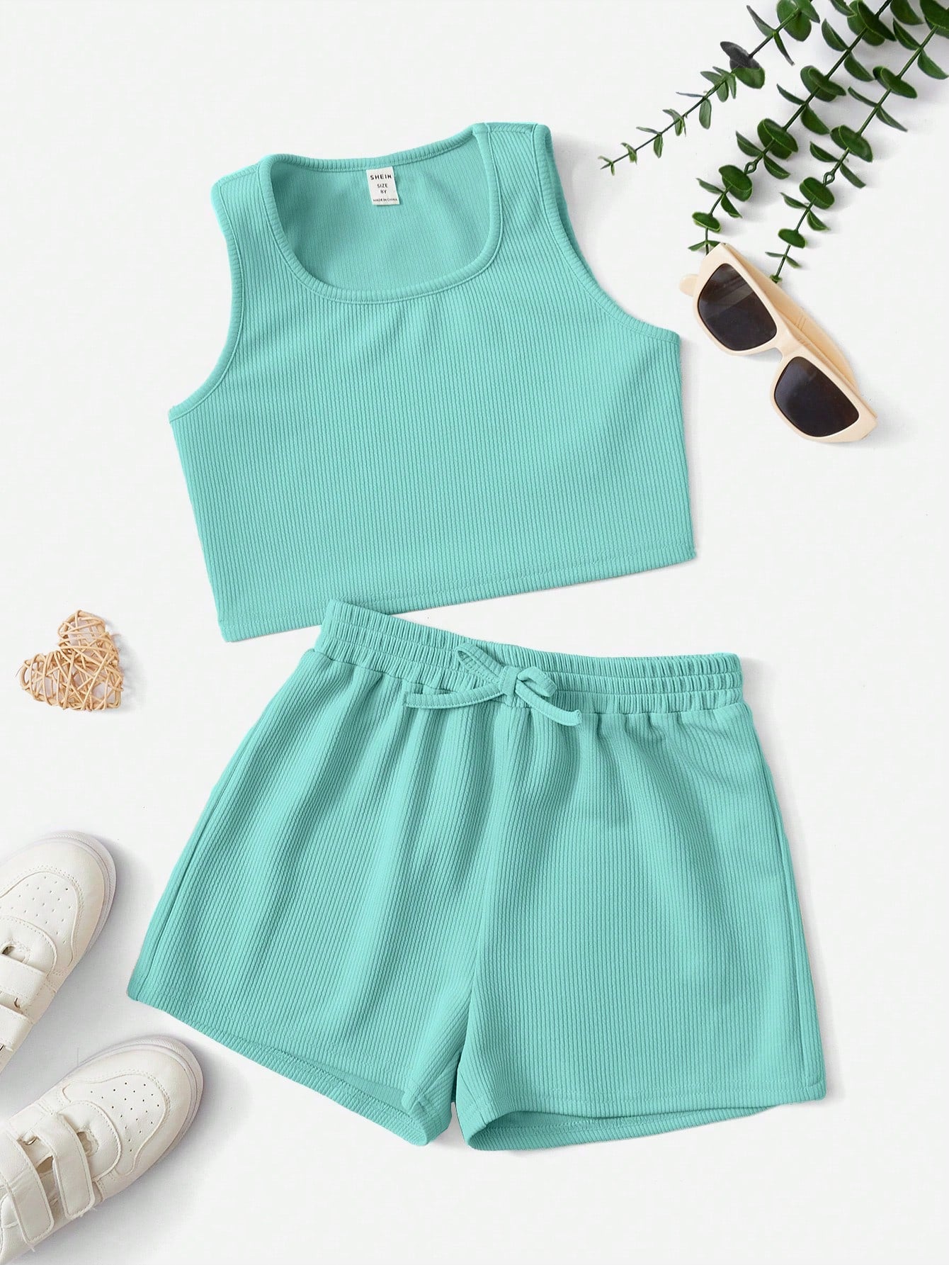 Tween Girl Solid Tank Top & Drawstring Waist Shorts