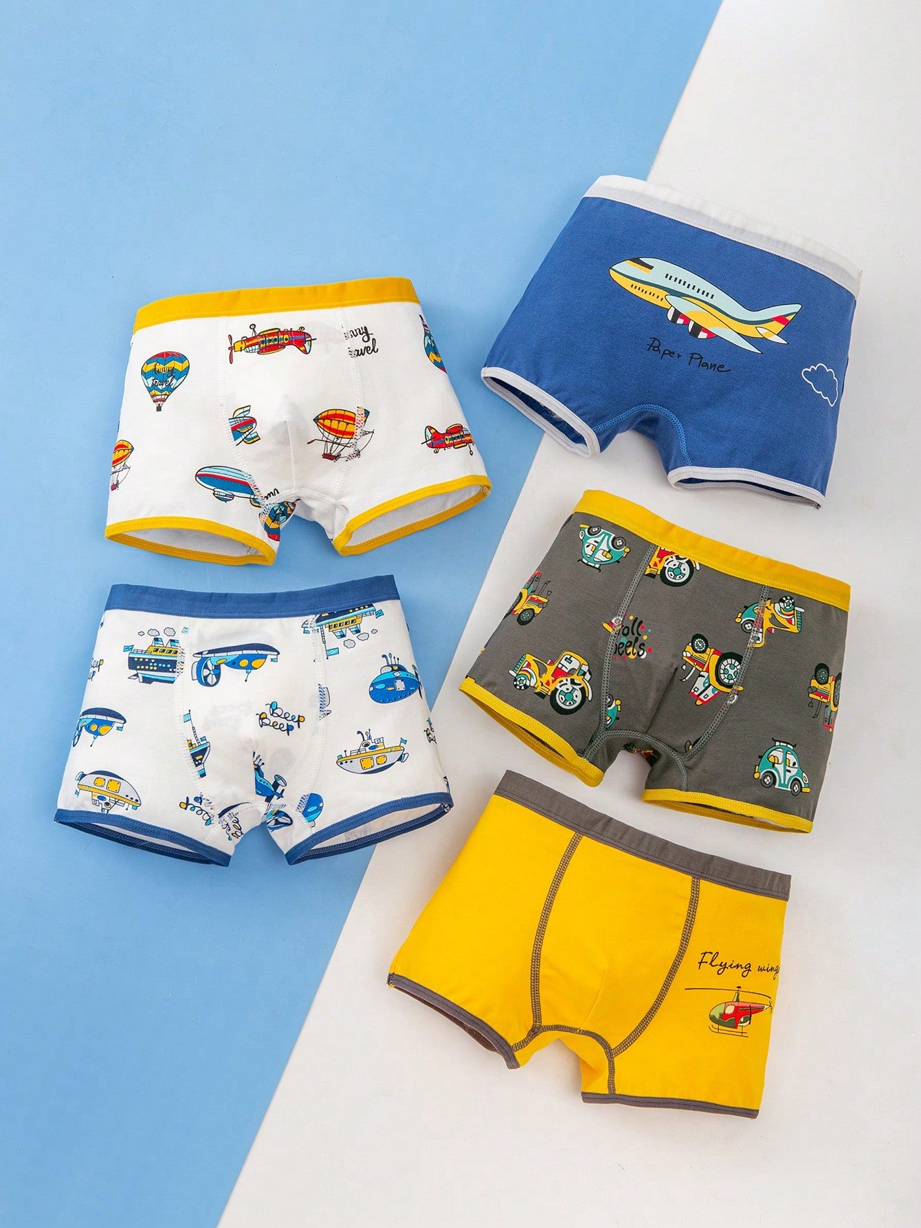 5pcs/Lot Letter, Game Machine & Multi-Color Printed Boxer Briefs For Tween Boys, Cartoon Street Style