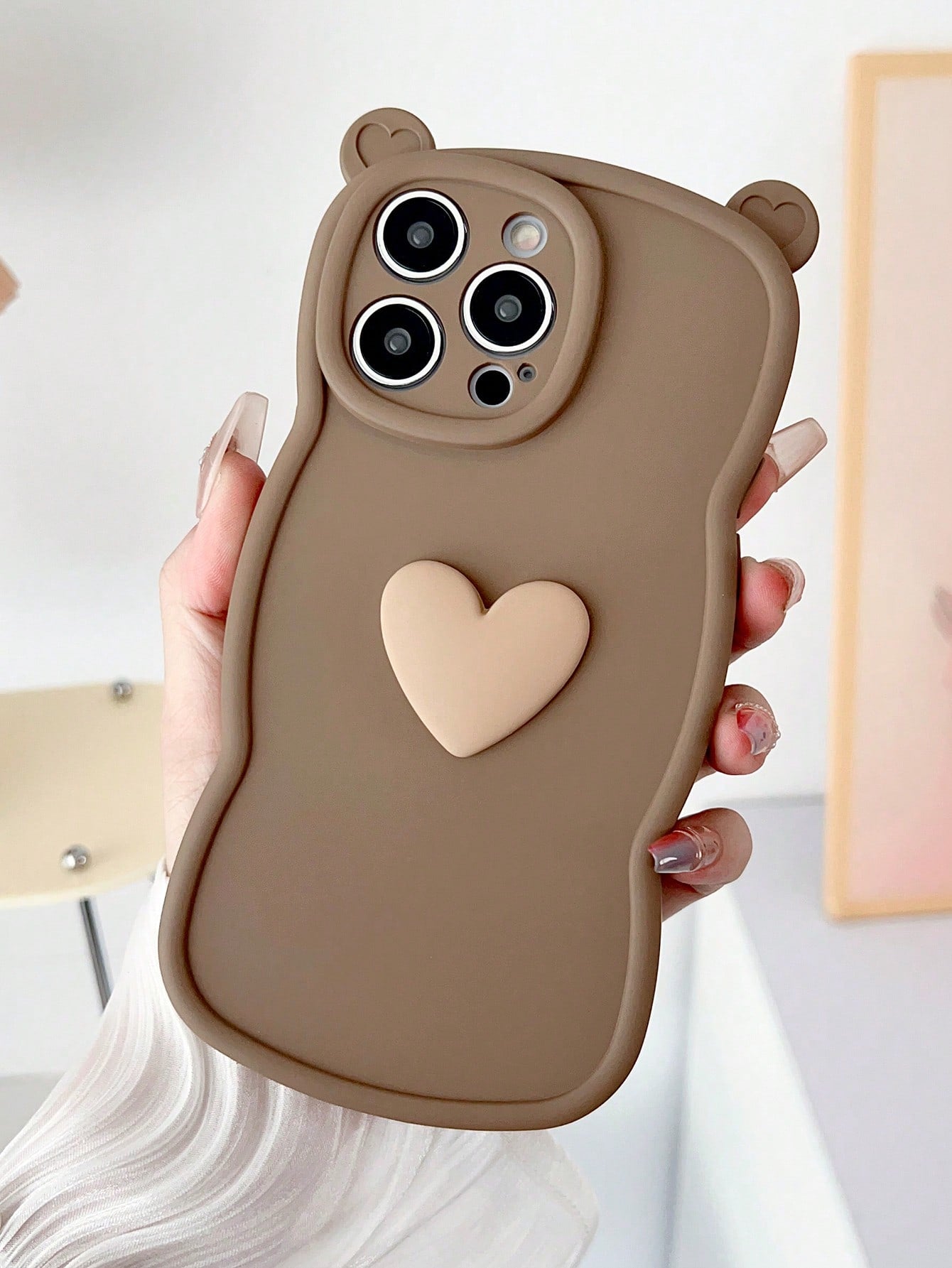 3D Heart Decor Ear Design Phone Case Kawaii