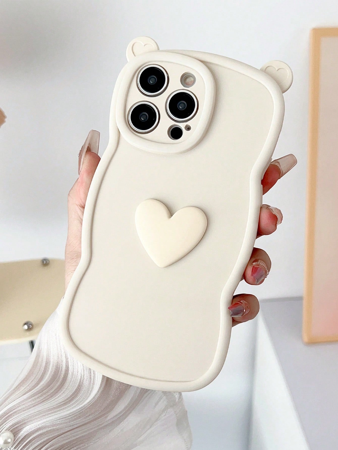 3D Heart Decor Ear Design Phone Case Kawaii