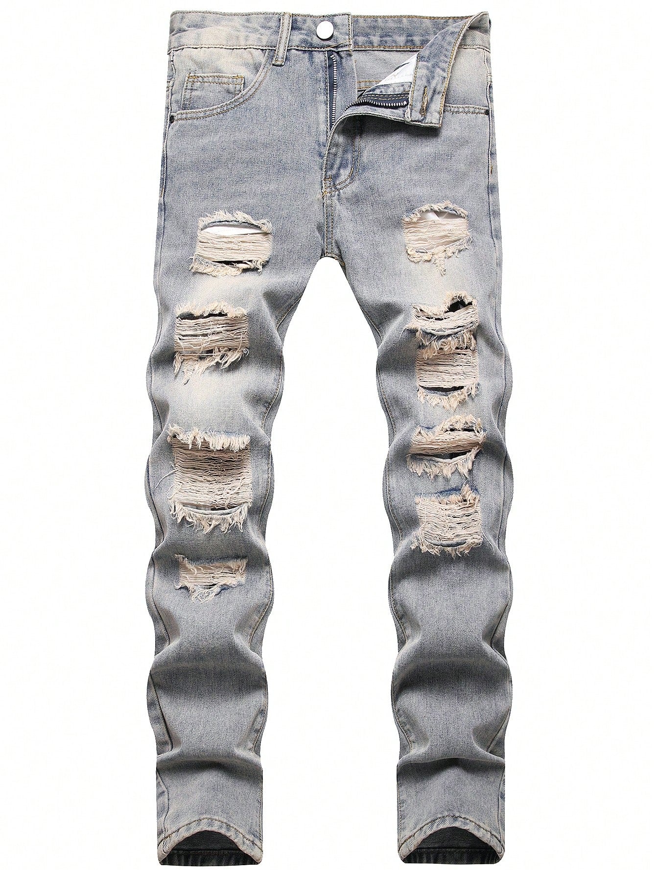 Men Cotton Ripped Frayed Cat Scratch Skinny Jeans