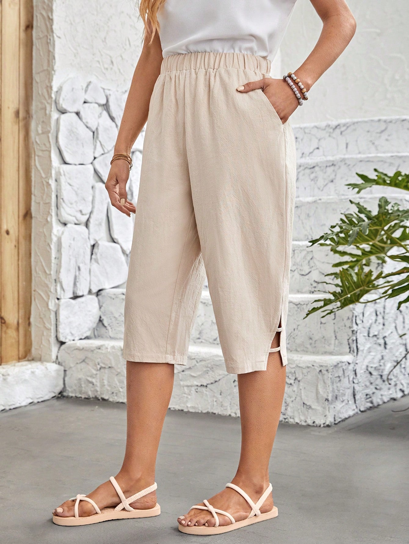 Split Hem Capri Pants