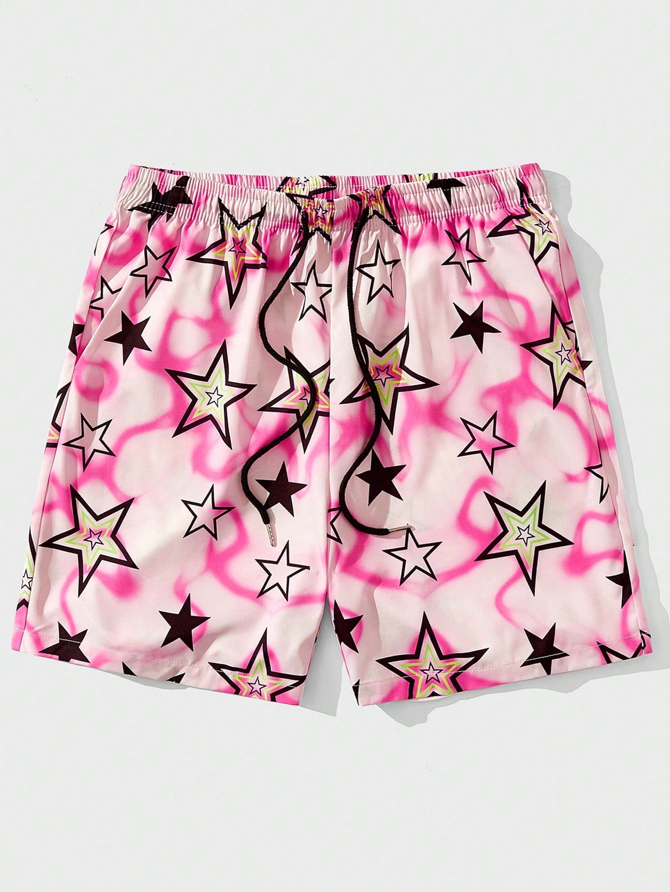 Men Star Print Drawstring Waist Shorts, School