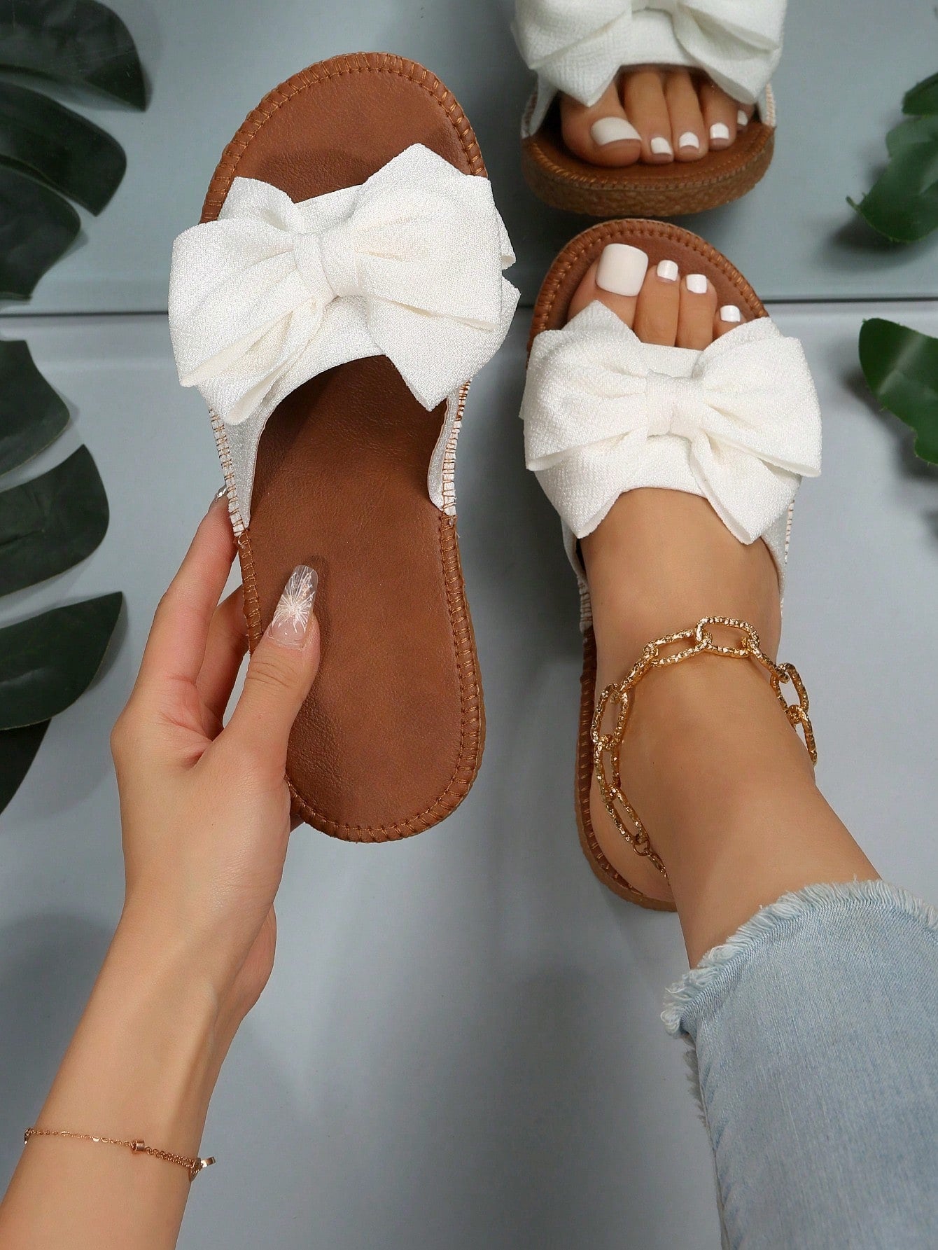 Bowknot Slippers For Women, Fashionable Non-Slip Beach Shoes With Bow Knot Design, Outdoor & Indoor Style