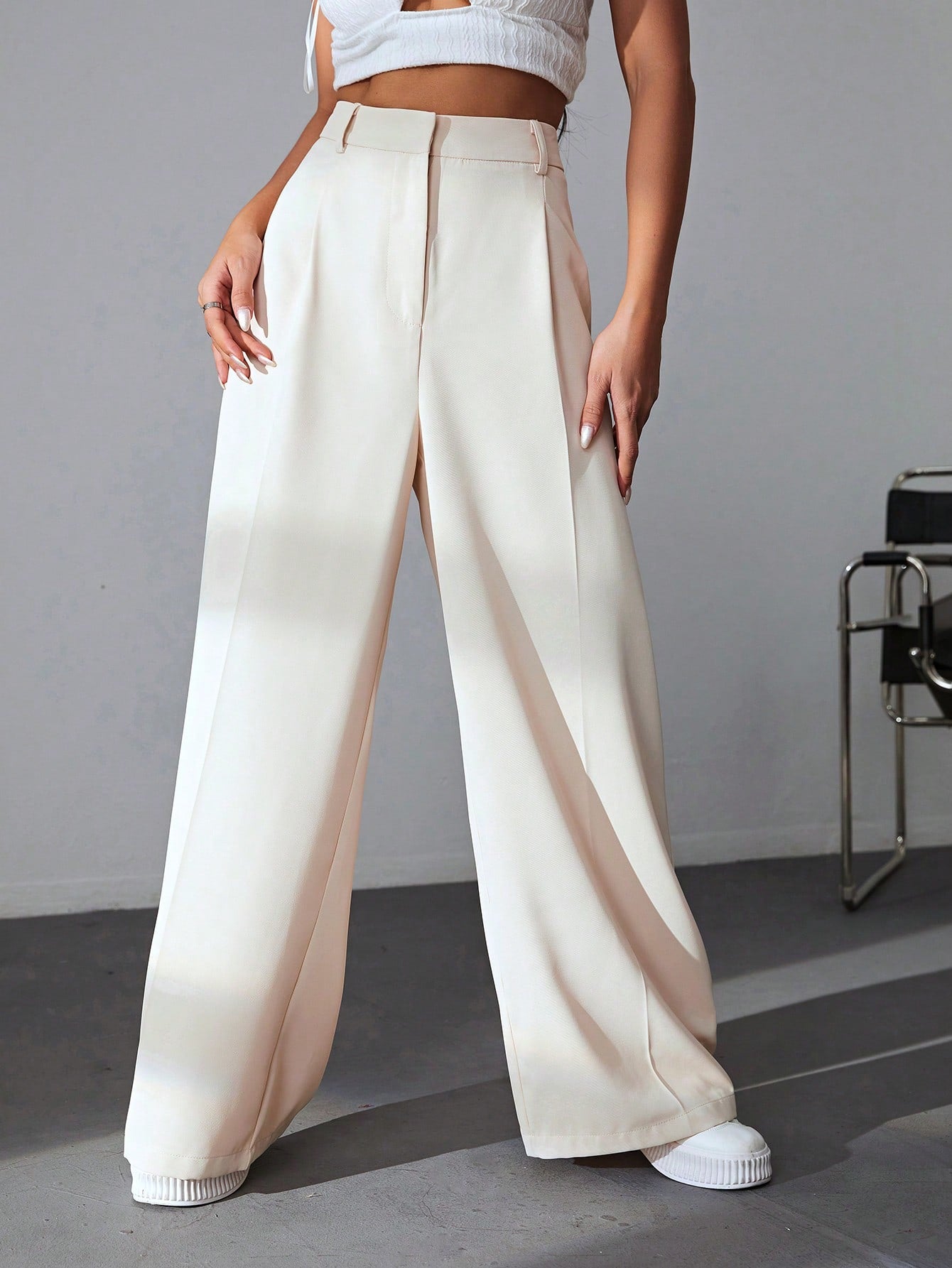 Solid Wide Leg Dress Pants