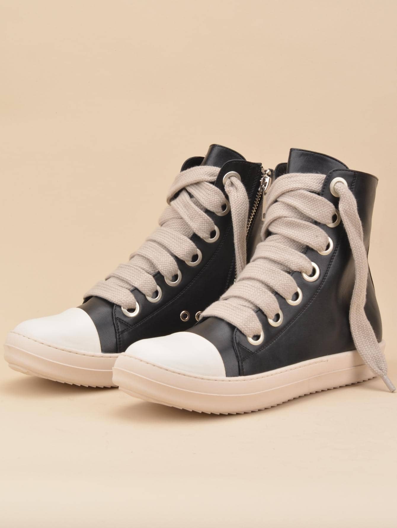 Women Lace Up Zip Side High Top Skate Shoes, Sporty Outdoor Sneakers