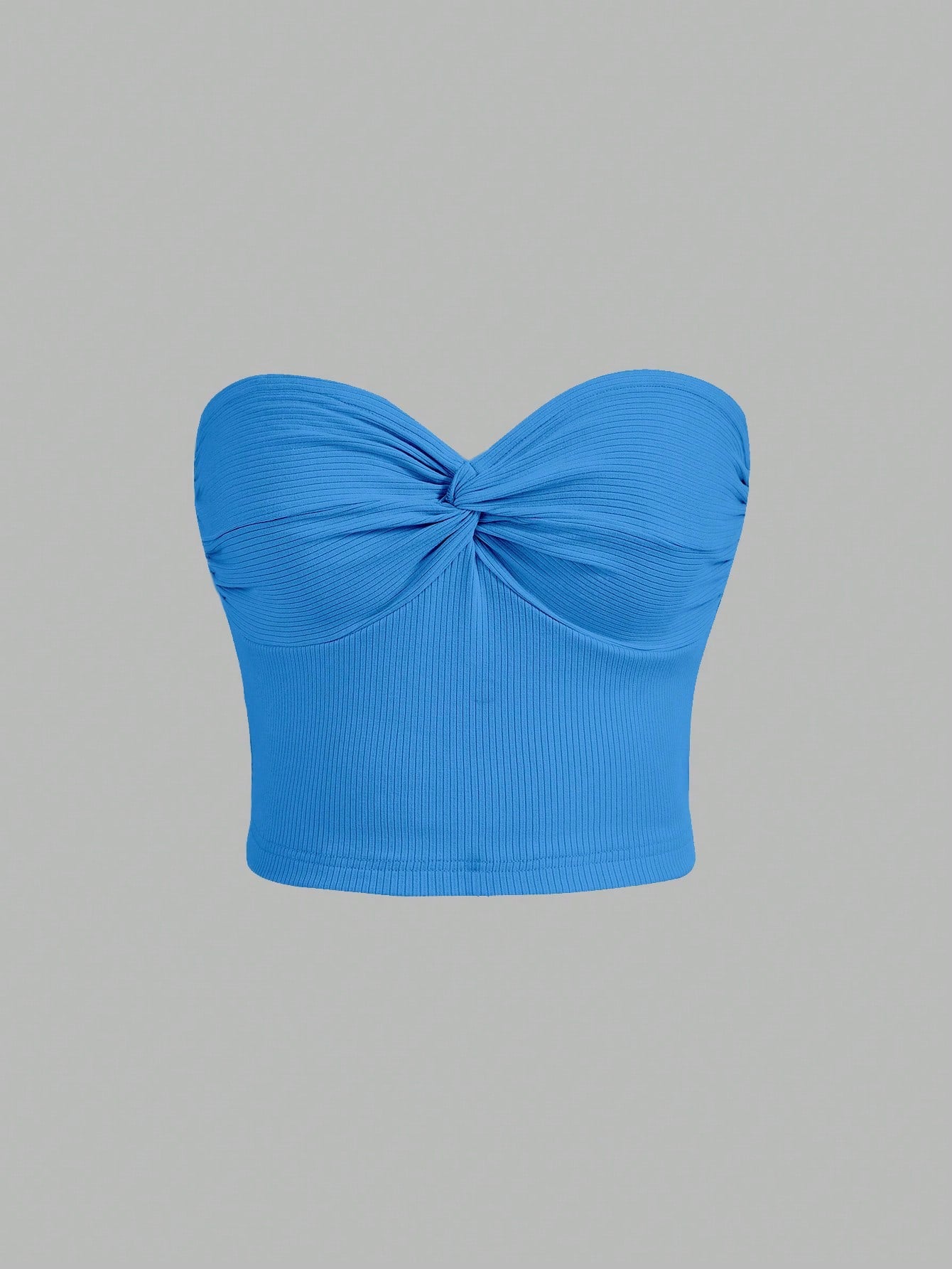 Twist Front Ribbed Knit Tube Blue Tube Top Cropped Top