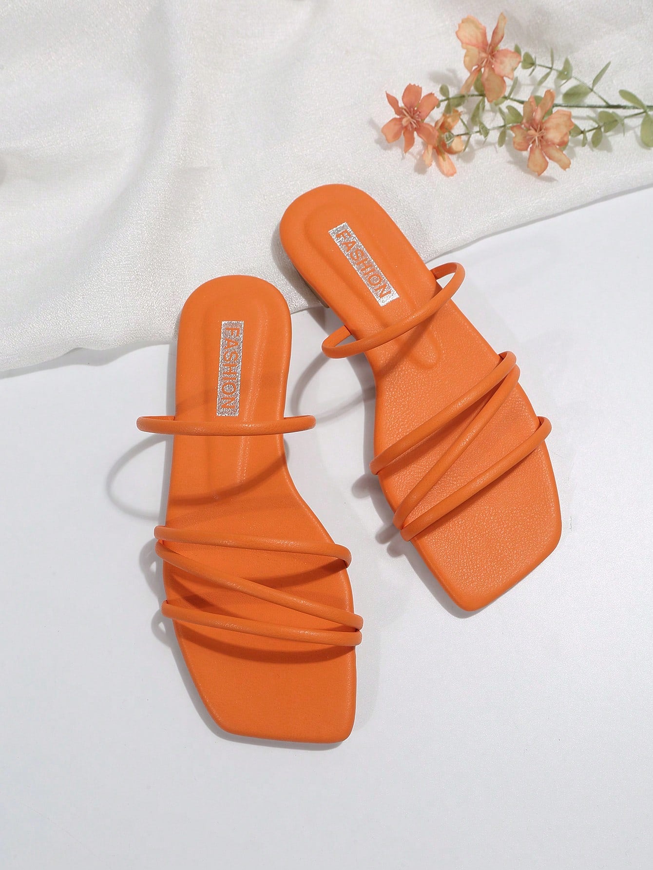 New Arrival Spring/Summer Minimalist Striped Flat Slides Sandals For Women, Pink, Plus Size