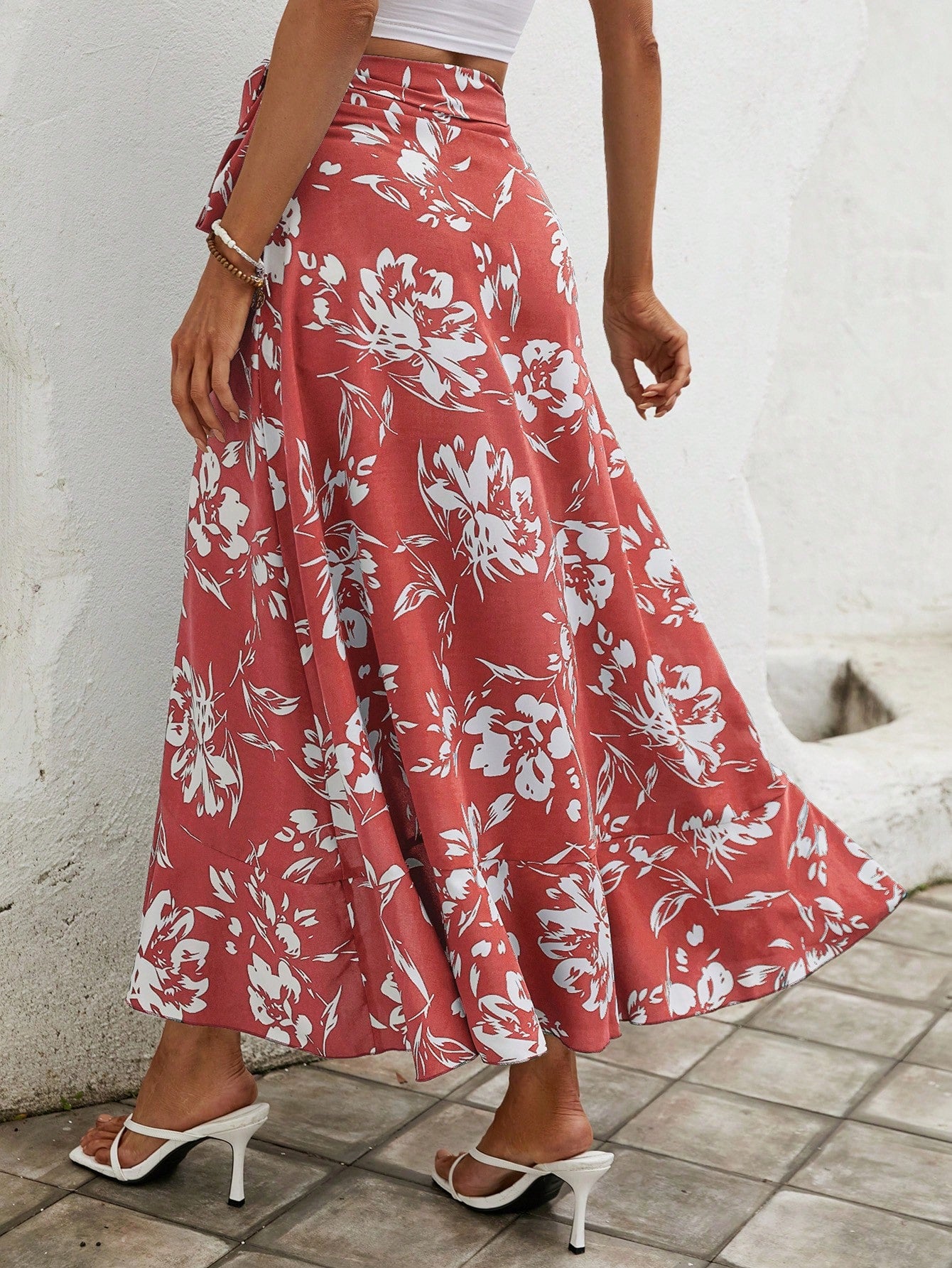 Floral Print Knot Side Wrap Skirt