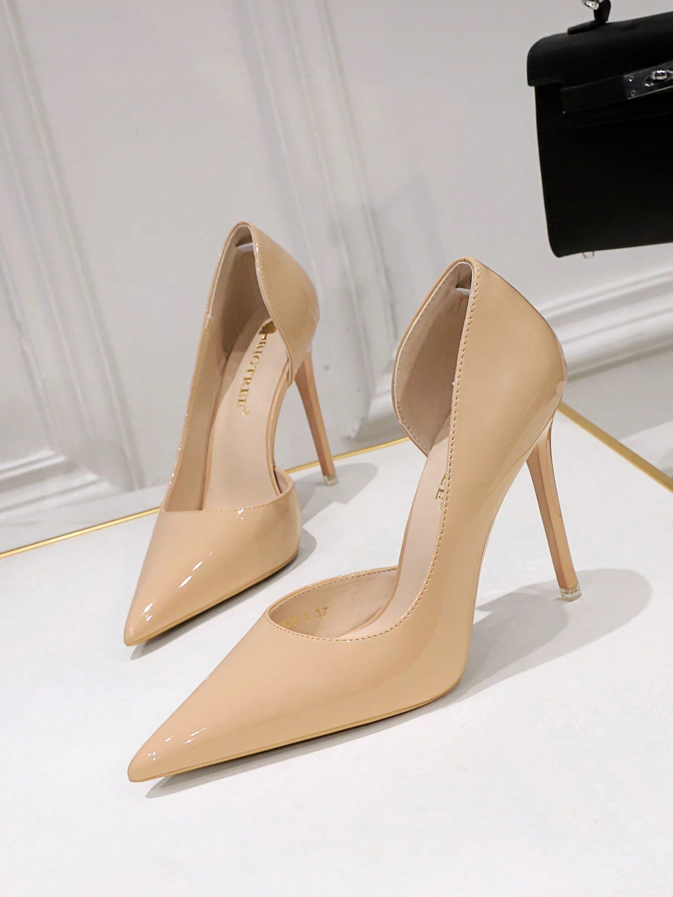 Women's Elegant Hollow Out Solid Color High Heel Pumps With Thin Heel, Apricot