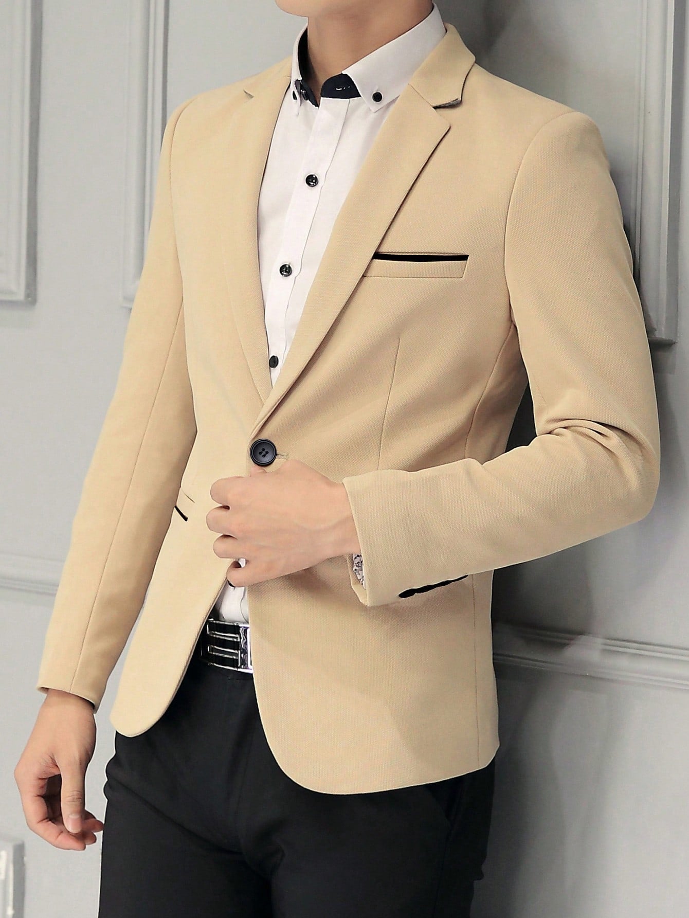 Men 1pc Single Button Blazer