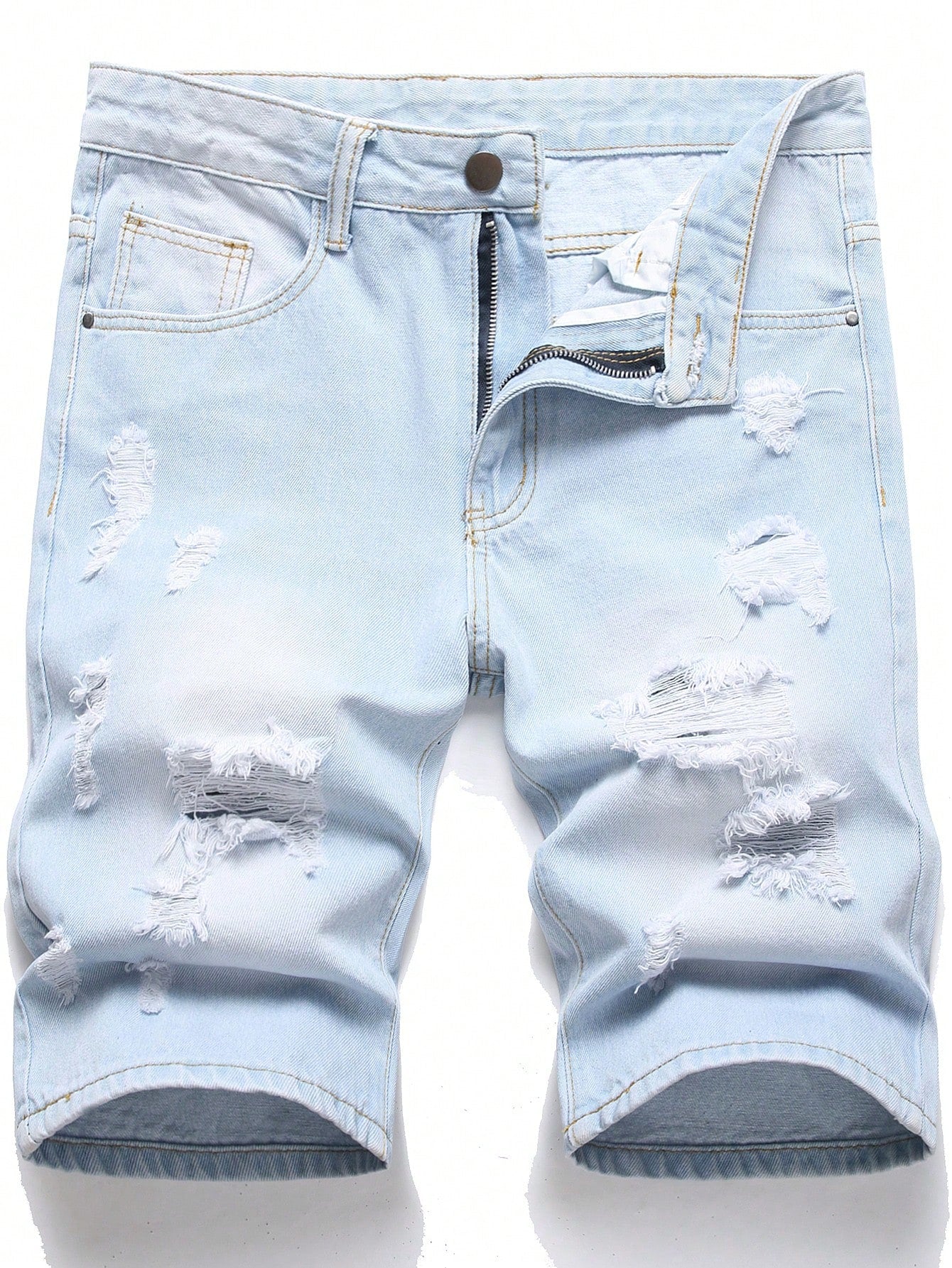 Men Cotton Ripped Frayed Denim Shorts