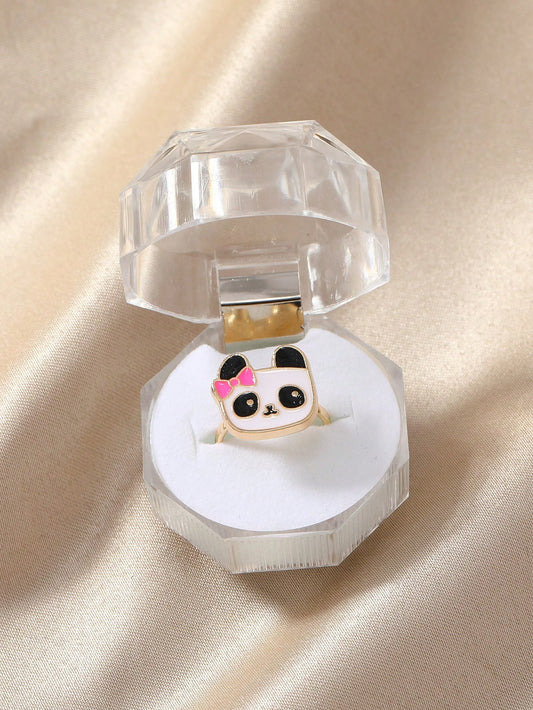 1pc Girls Cartoon Panda Decor Zinc Alloy Cute Ring For Daily Decoration