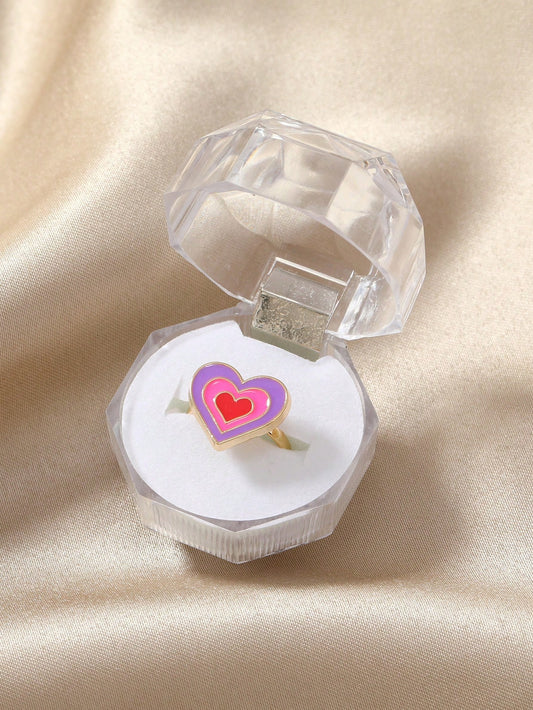 1pc Girls Heart Decor Zinc Alloy Fashion Ring For Daily Decoration