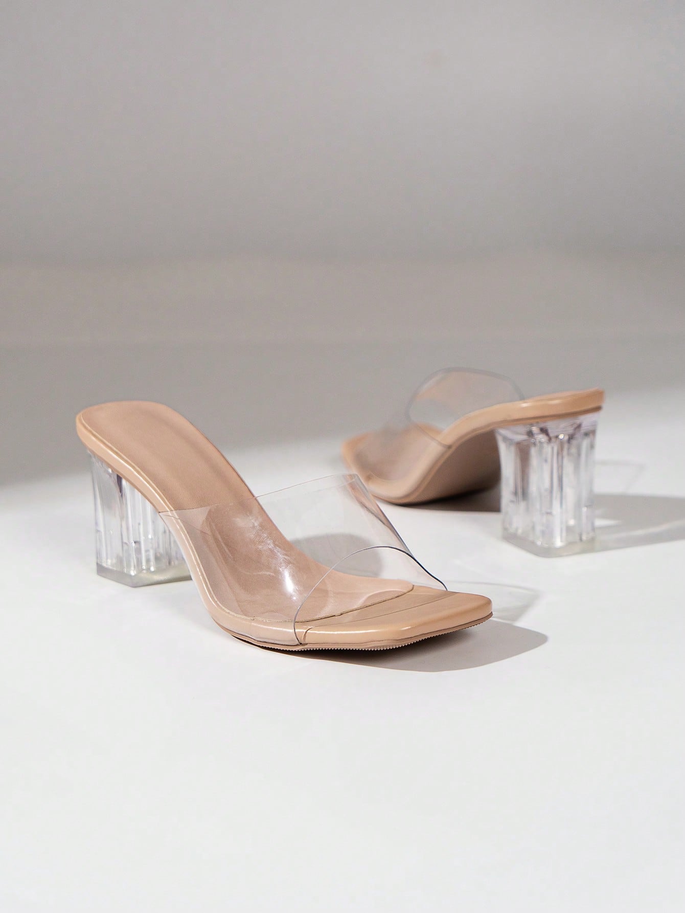 Fashion Sandals For Women, Clear Chunky Heeled Mule Sandals