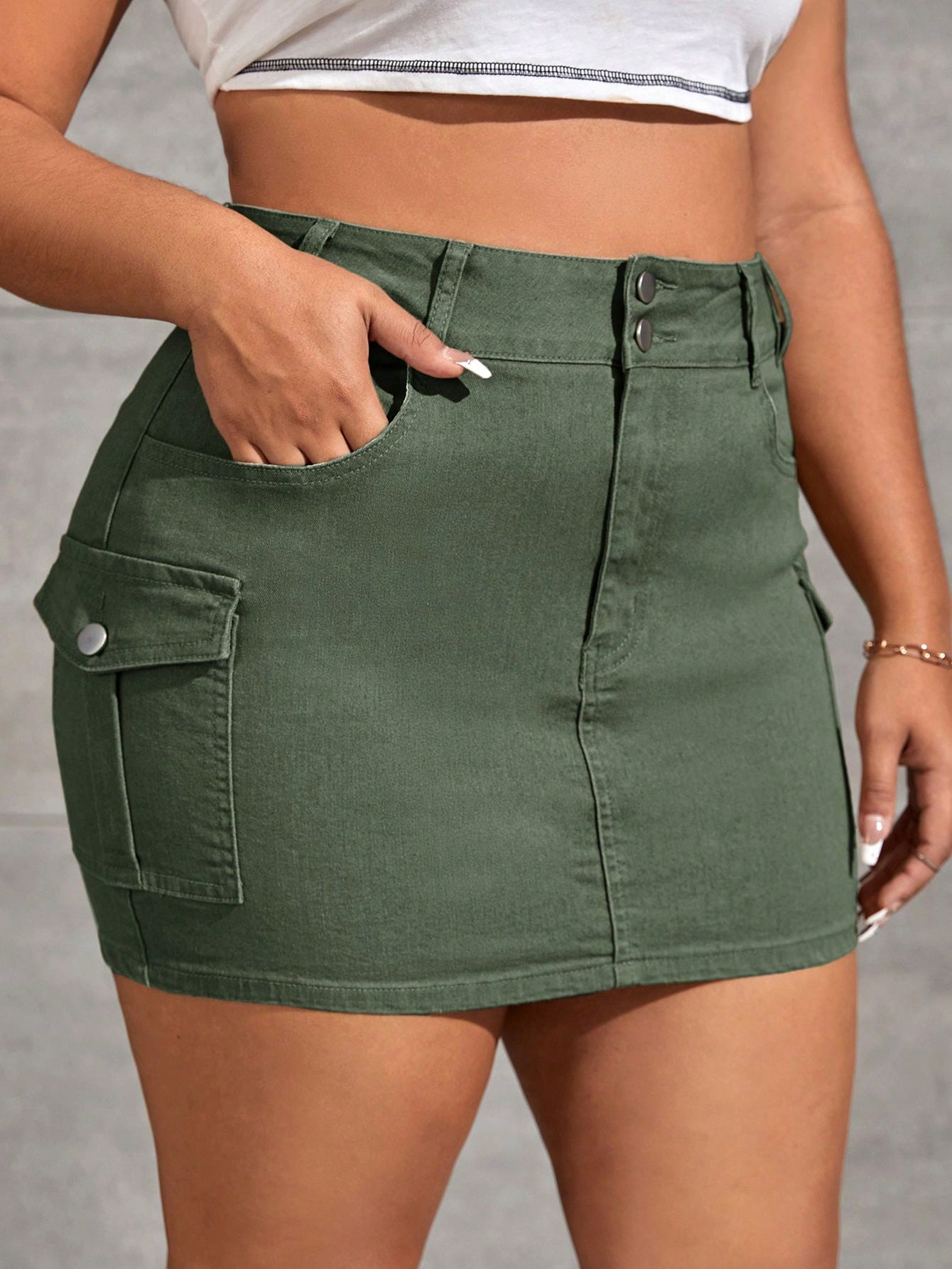 Plus Flap Pocket Side Denim Skirt