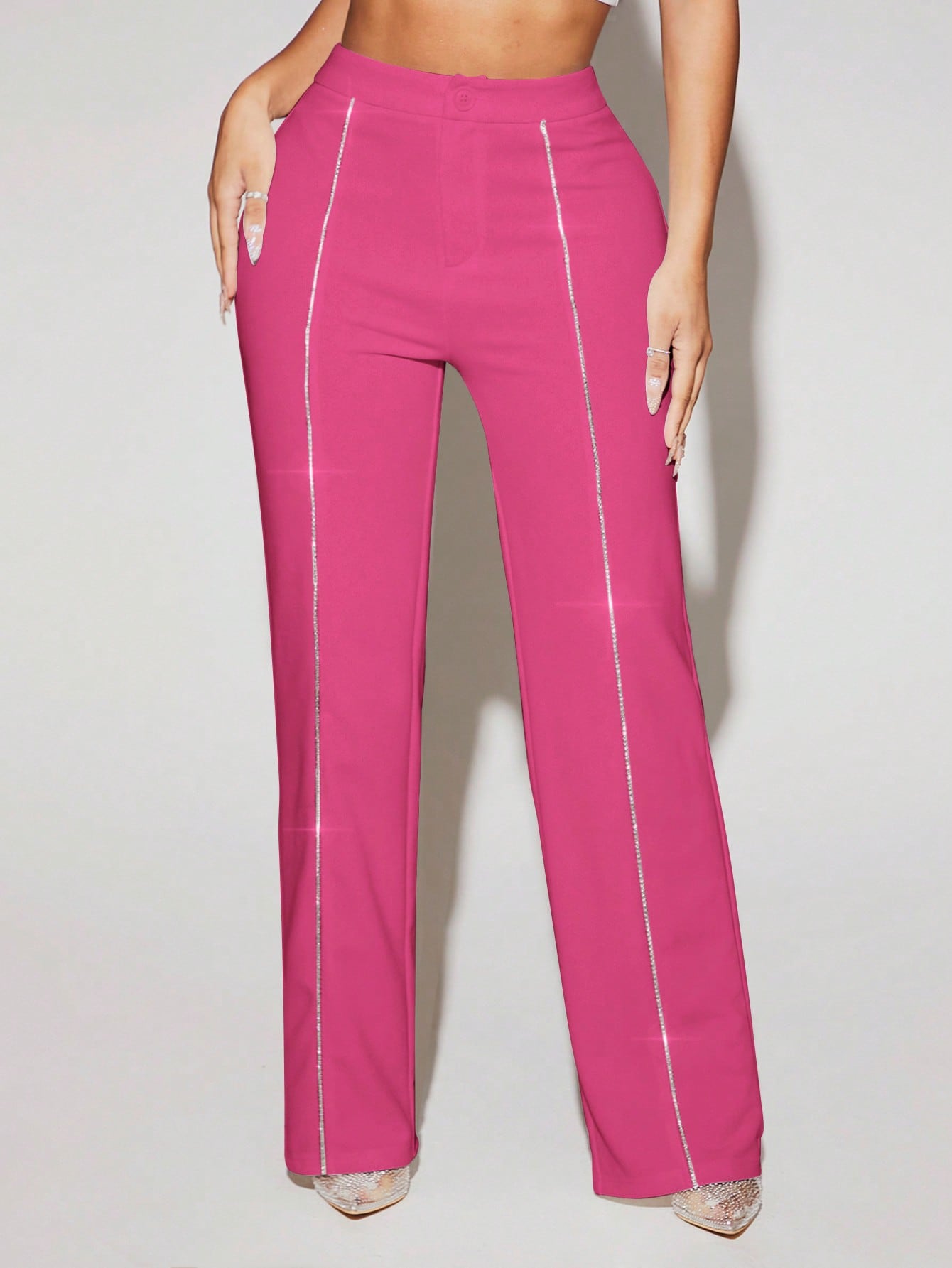 Rhinestone Detail Straight Leg Suit Dress Pants