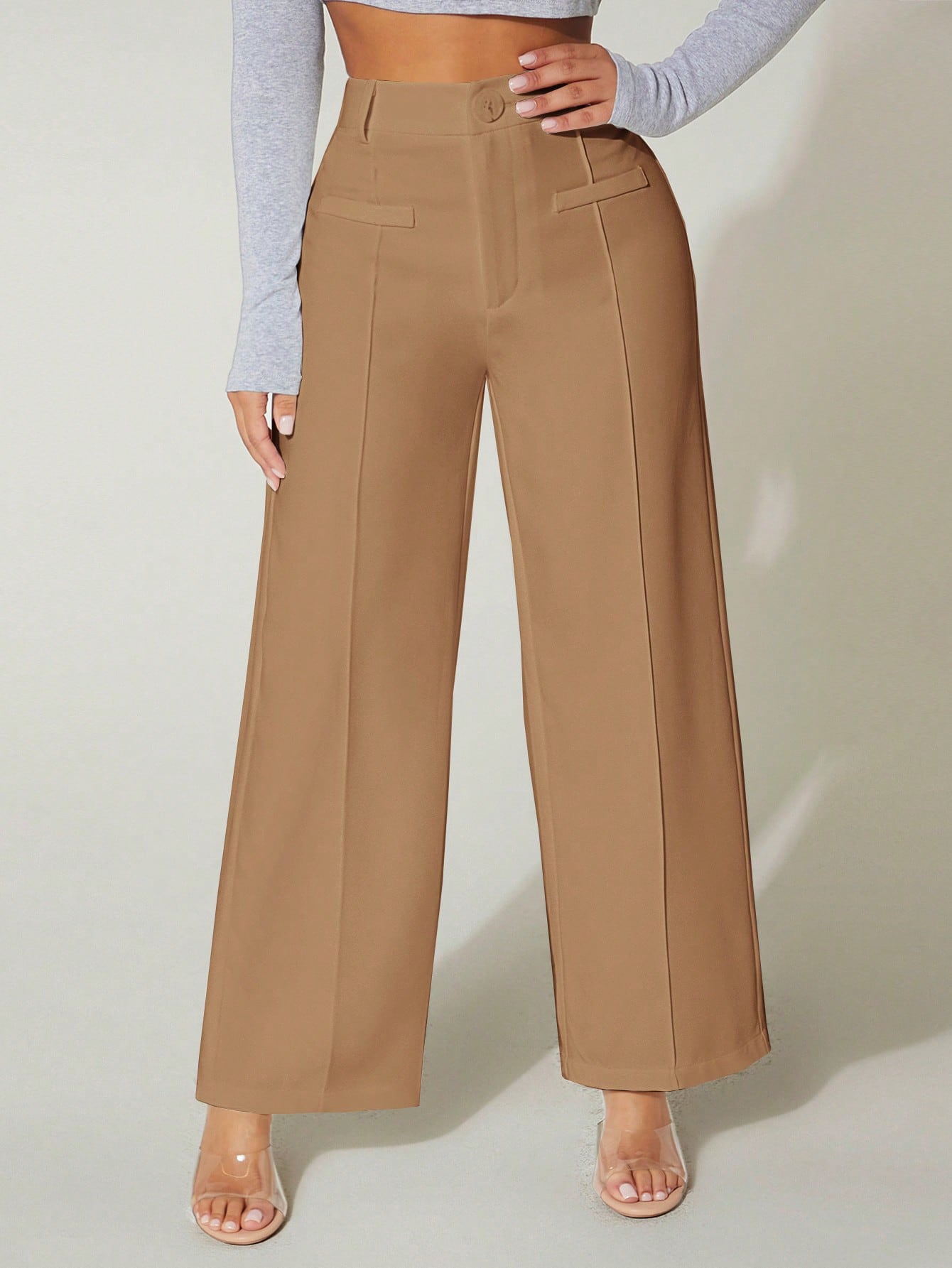 Seam Front Wide Leg Black Dress Pants