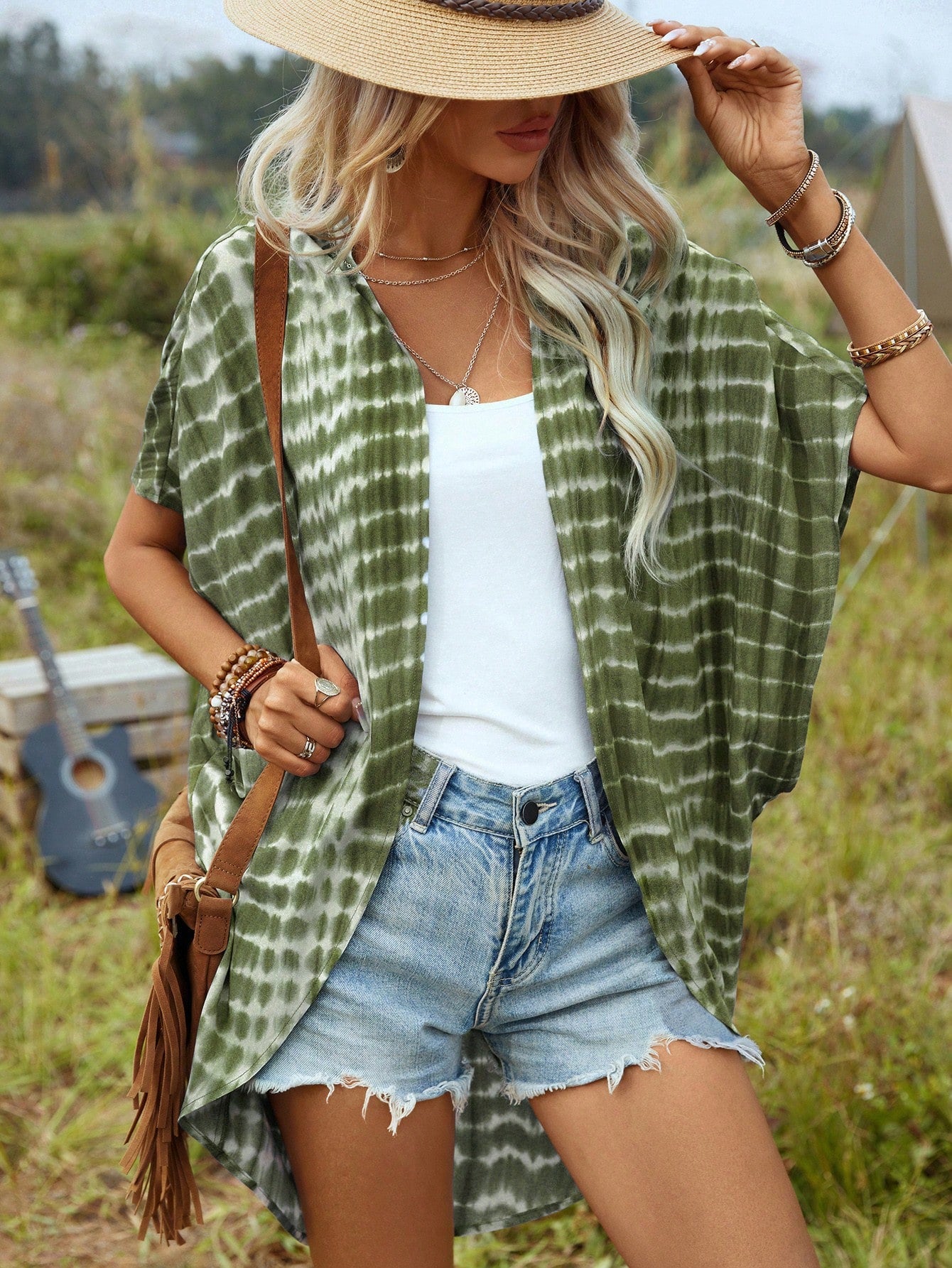 Tie Dye Batwing Sleeve Kimono