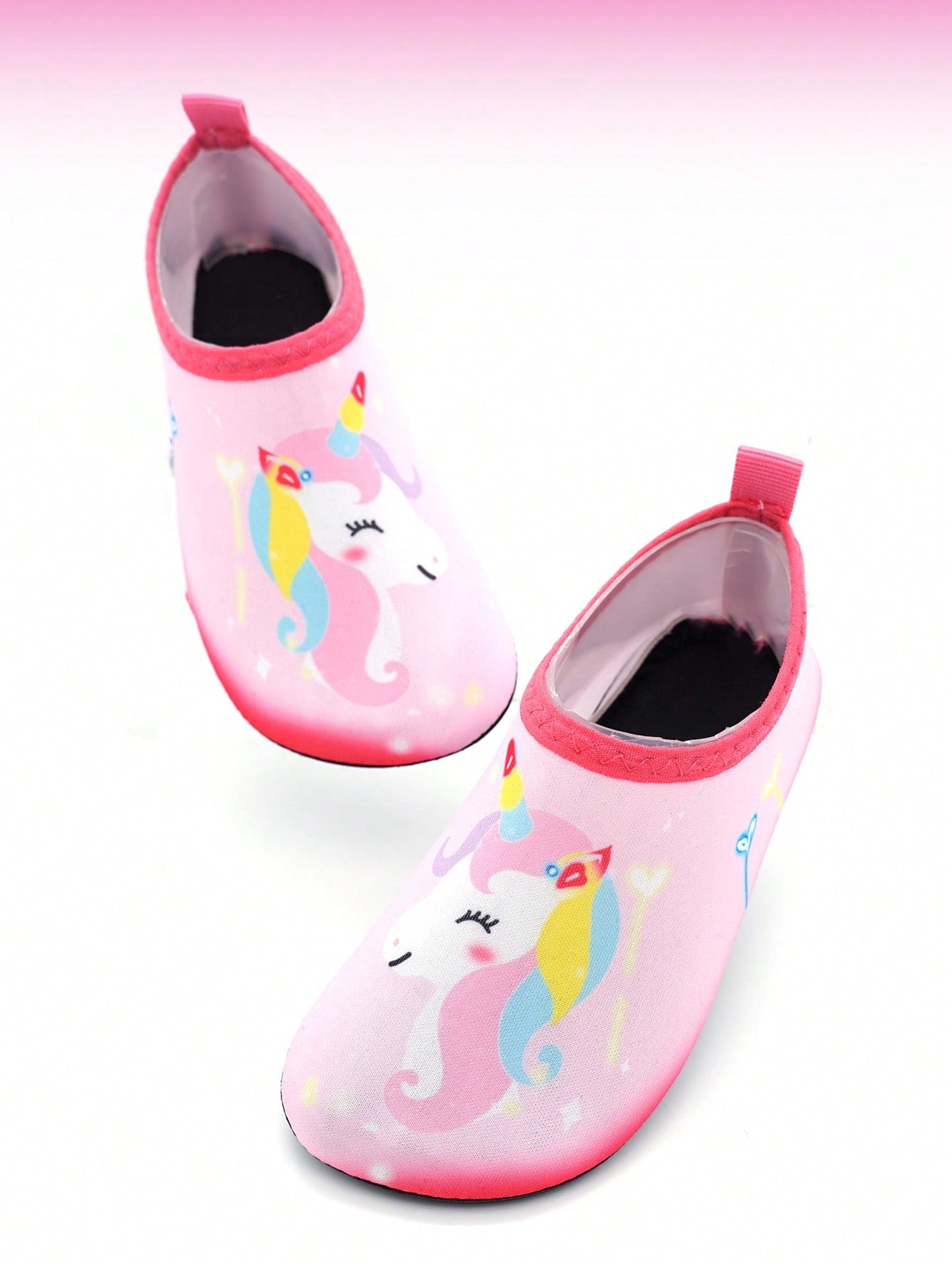 1pair Fun Pink Q Version Unicorn Cartoon Children's Water Shoes