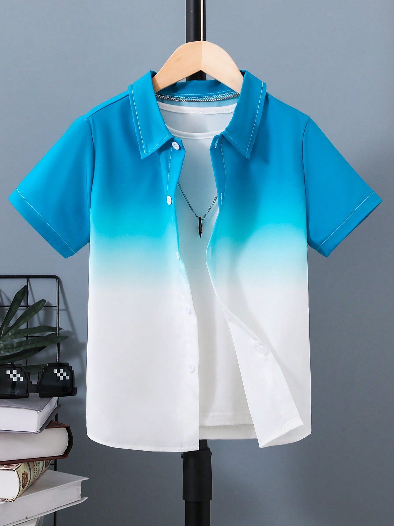 Tween Boy Ombre Button Front Shirt Without Tee