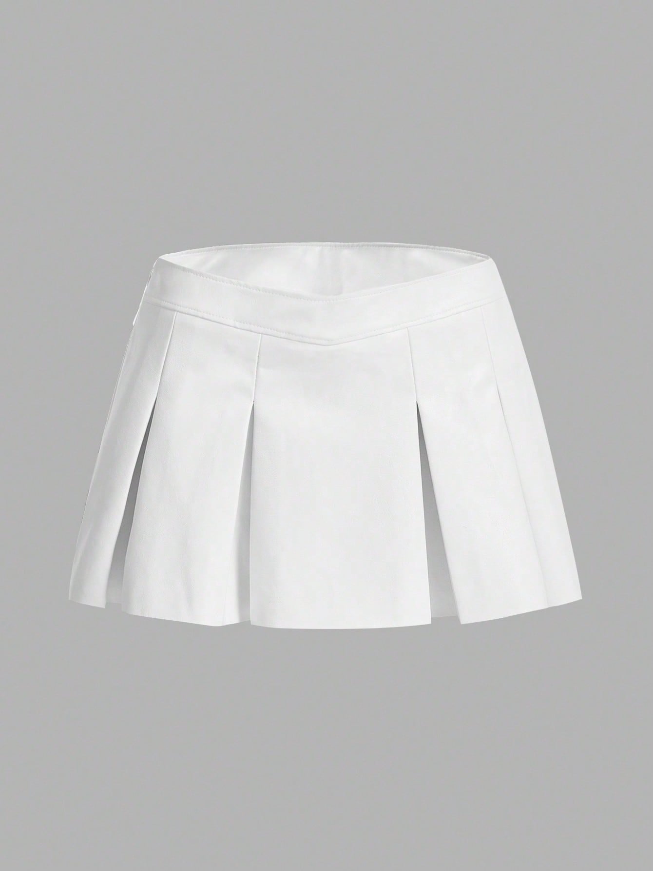 X Antonella Solid PU Leather Pleated Skirt