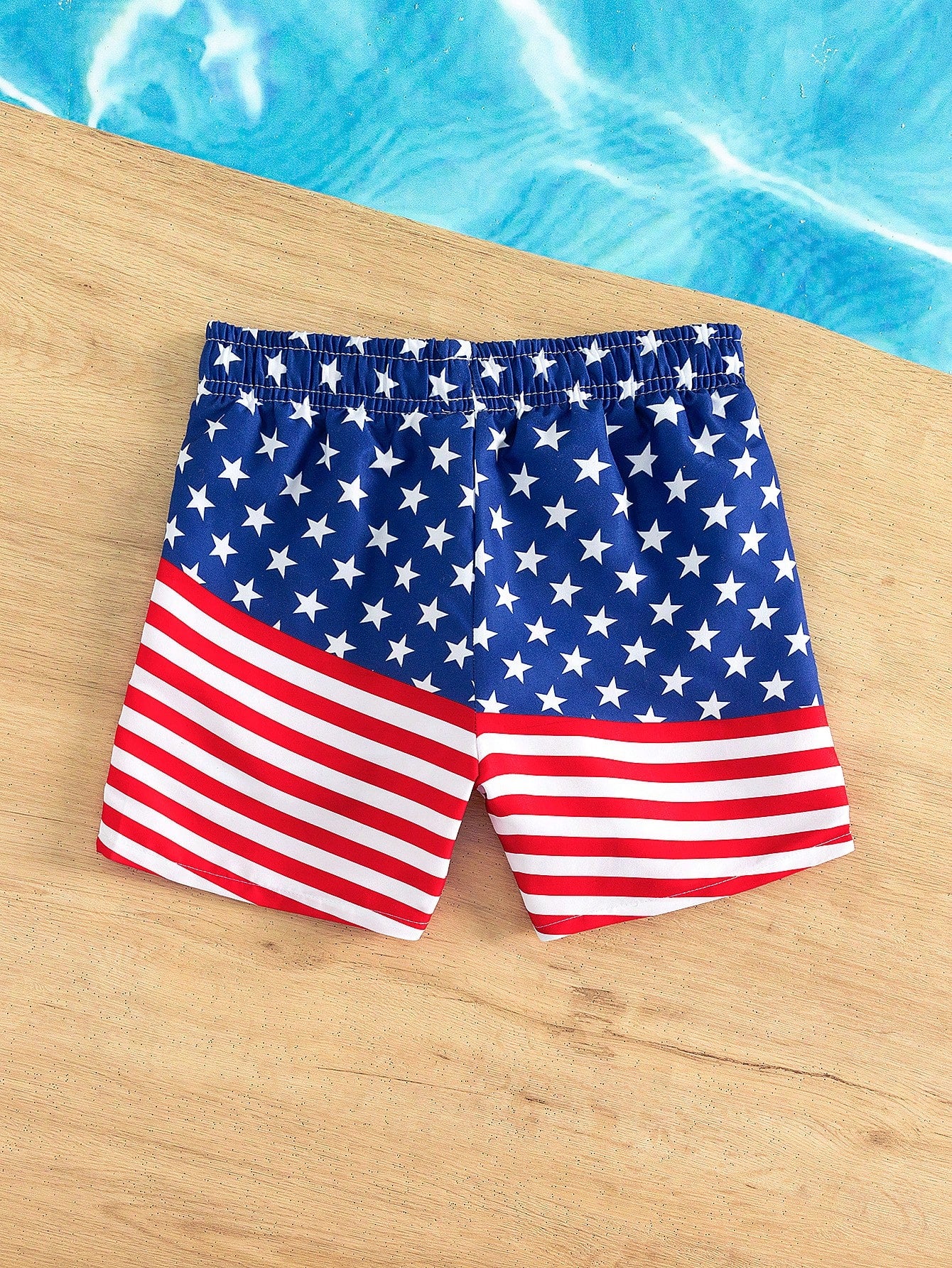 Young Boy Americana Print Drawstring Waist Swim Shorts