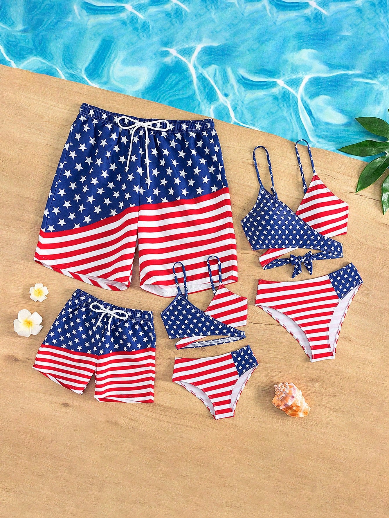 Young Boy Americana Print Drawstring Waist Swim Shorts