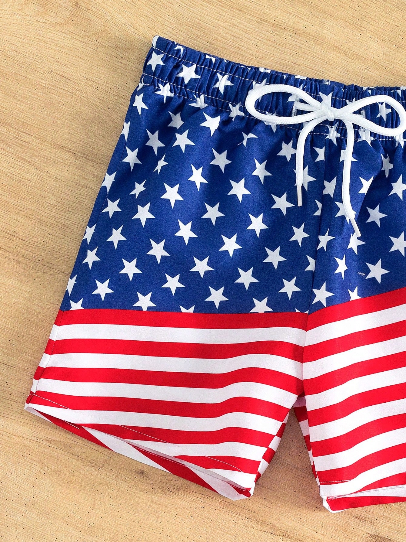 Young Boy Americana Print Drawstring Waist Swim Shorts